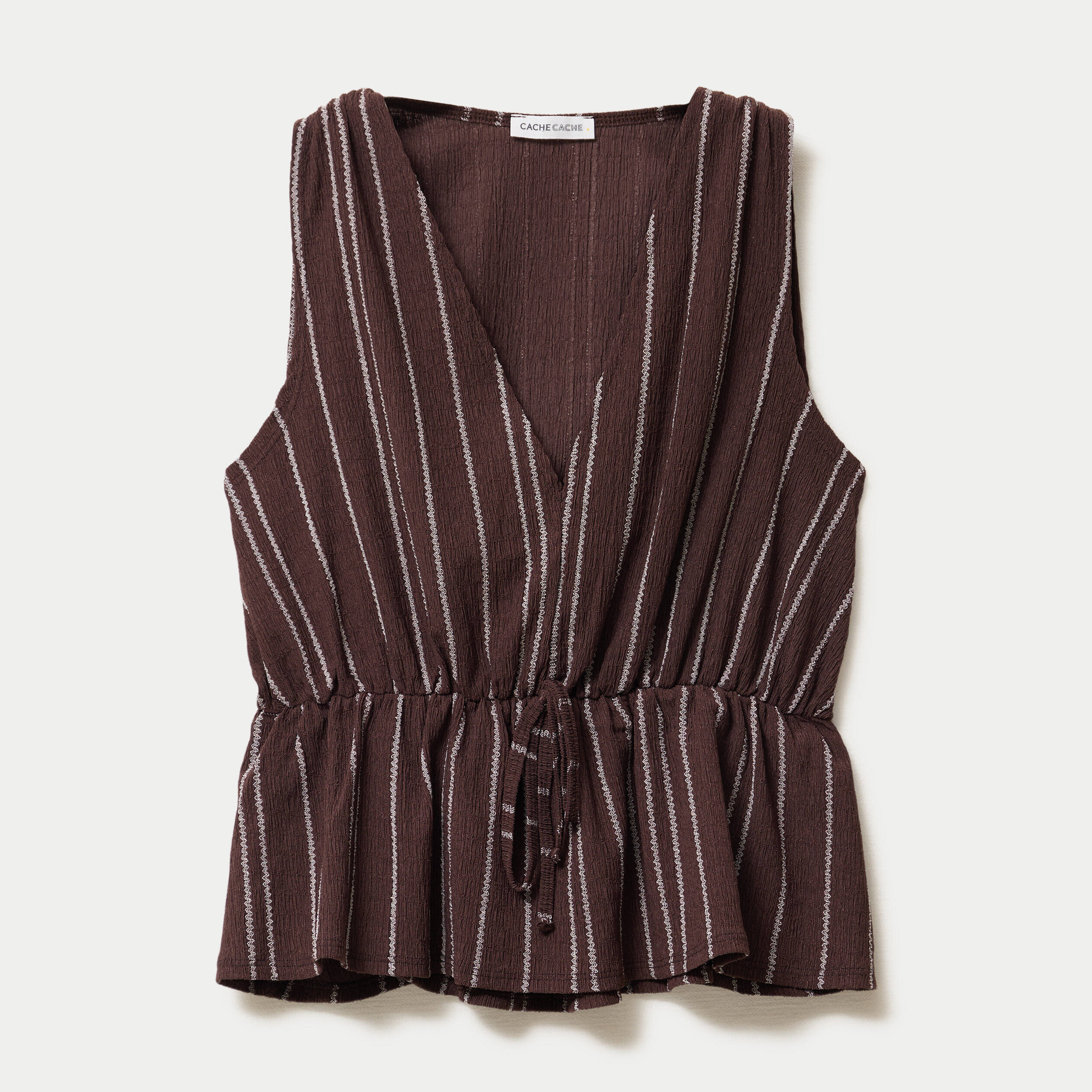 Blouse sans manches col v marron femme