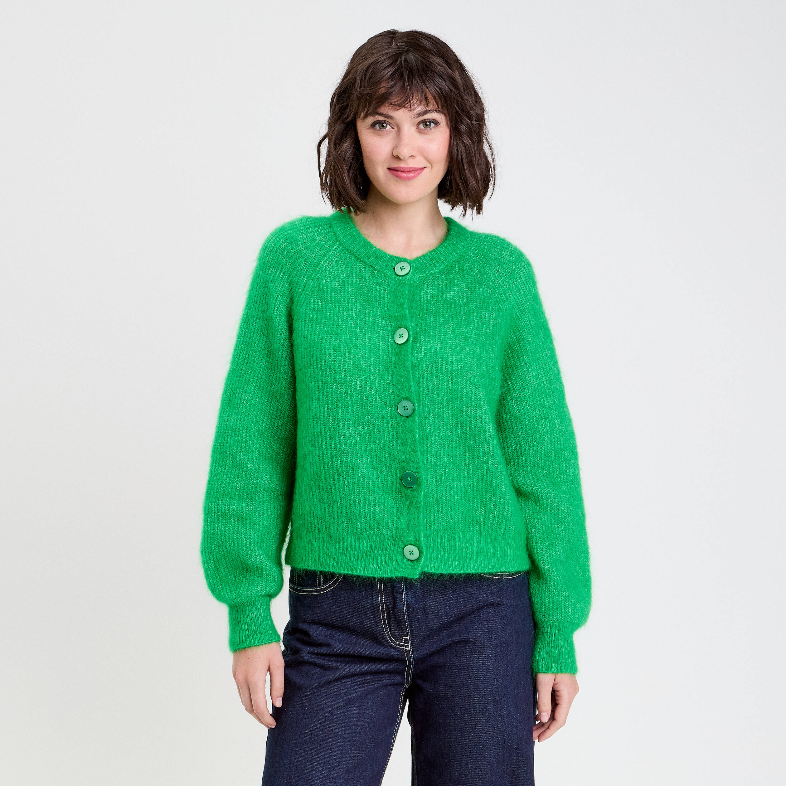 Gilet manches longues vert femme
