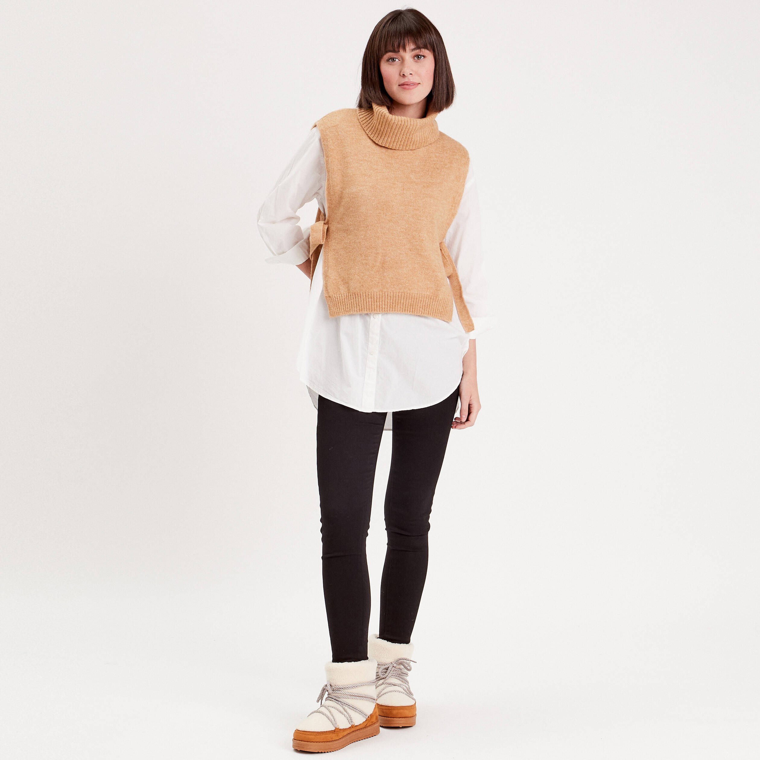 pull sans manches col roule beige femme Pull sans manches col roulé beige femme