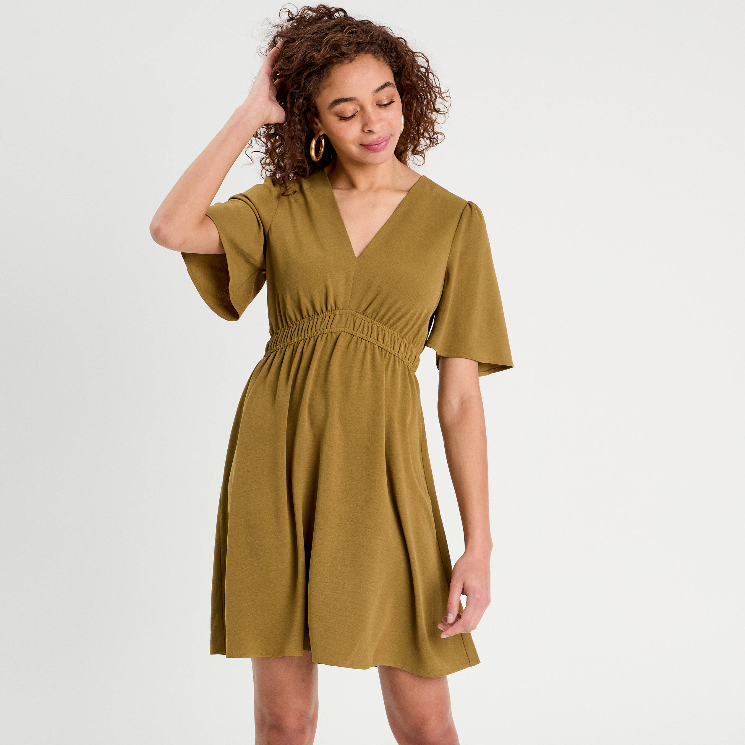 robe evasee taille elastiquee vert kaki femme Robe évasée taille élastiquée vert kaki femme