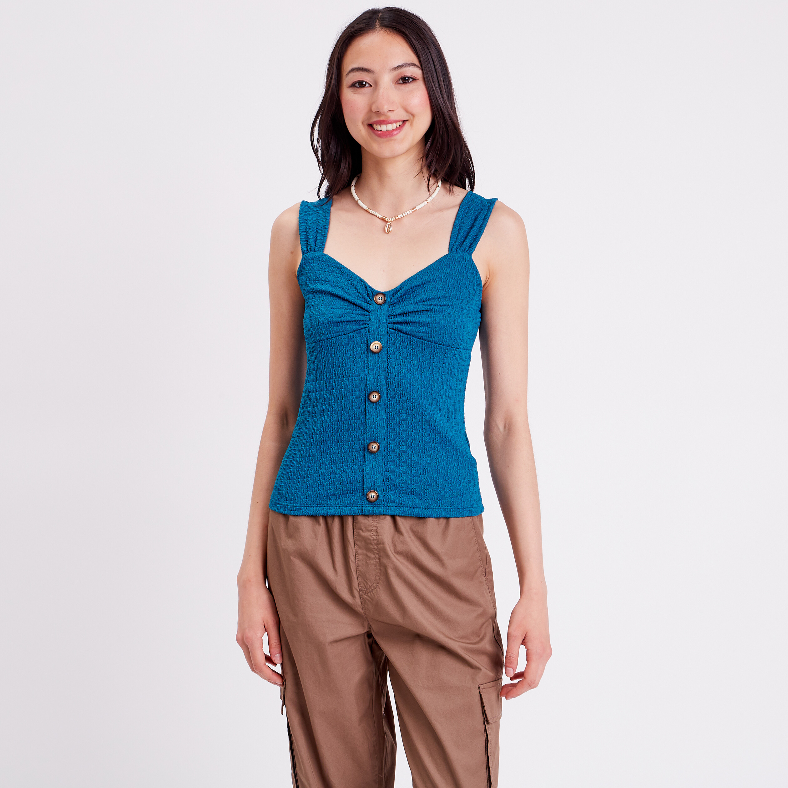 Gilet fin boutonné ajouré Bleu