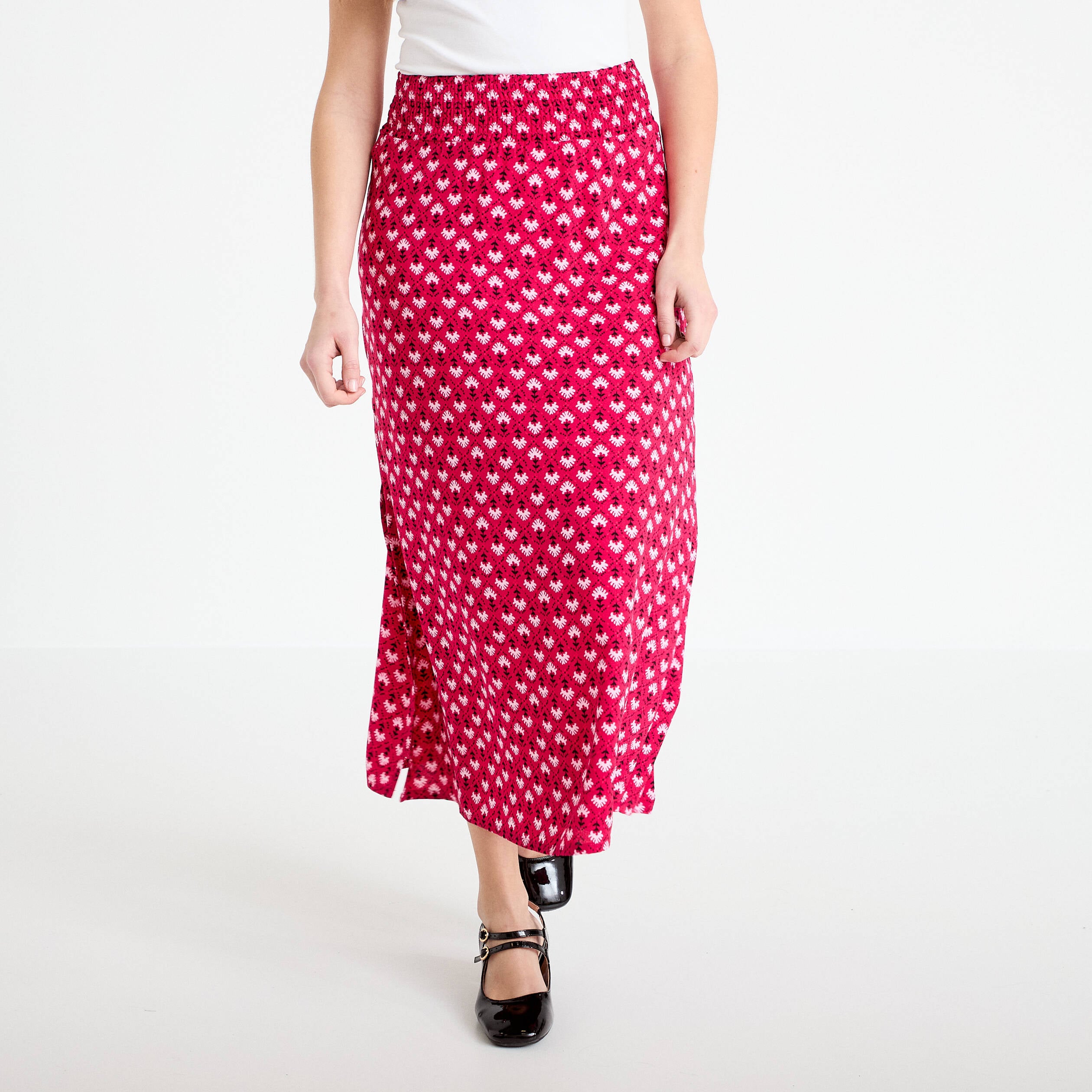 Jupe longue fluide rose cerise femme