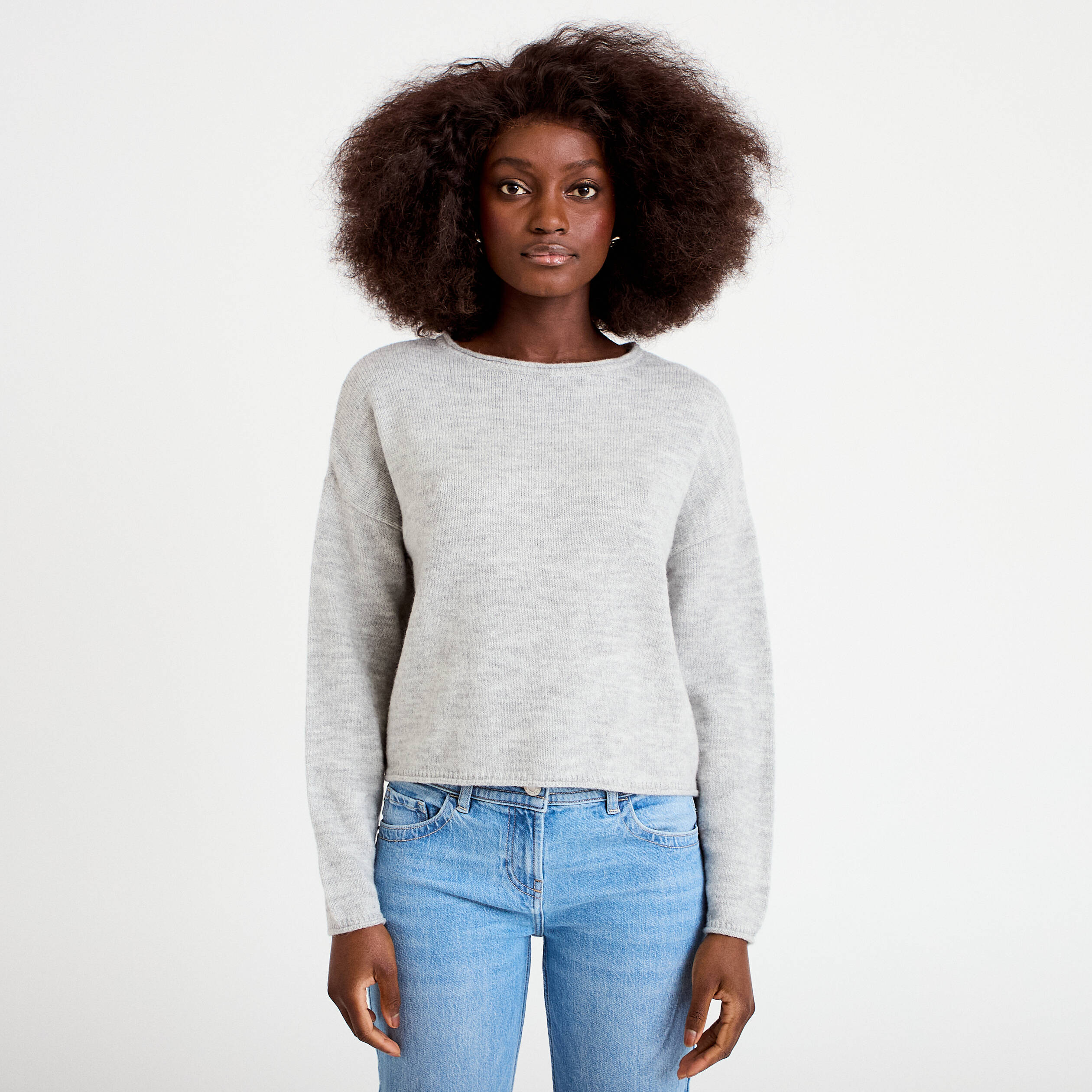 Pull manches longues gris clair femme