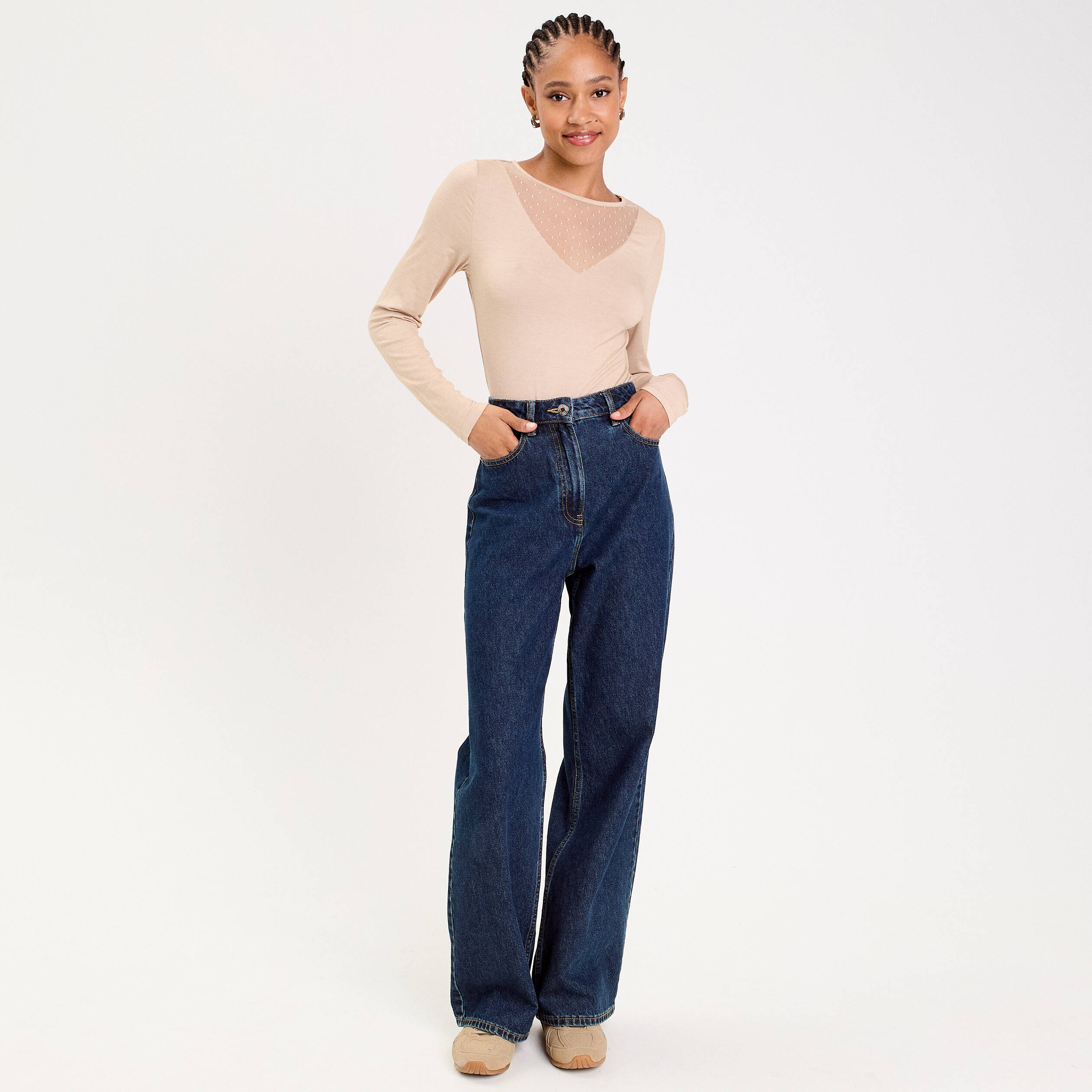 Body thermique col rond manches longues sable femme