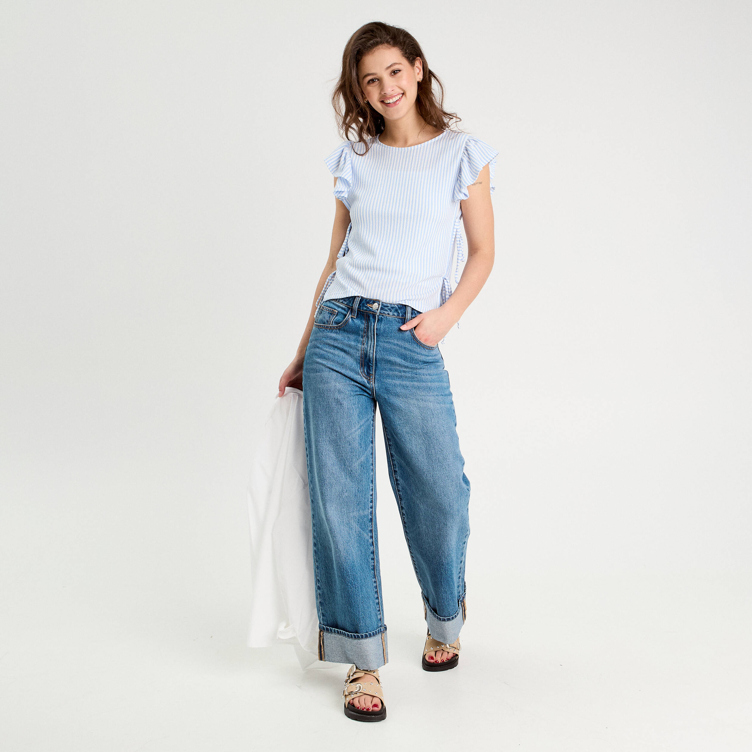 T-shirt noeuds c&ocirc;t&eacute;s bleu femme