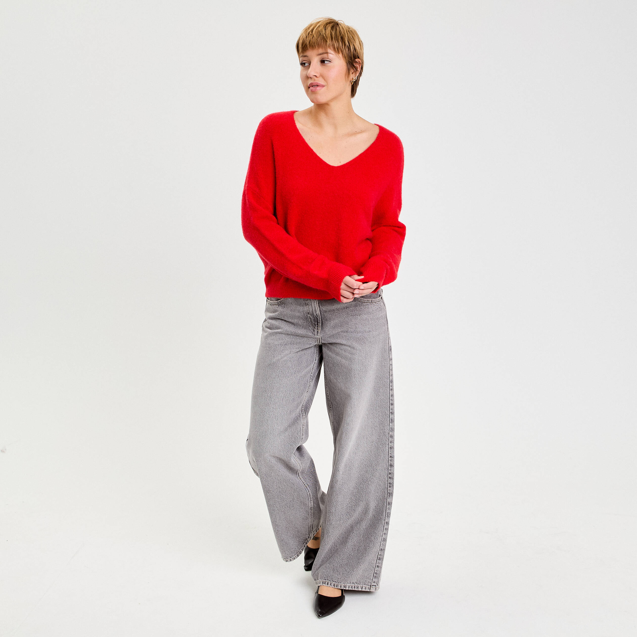 Pull manches longues rouge femme