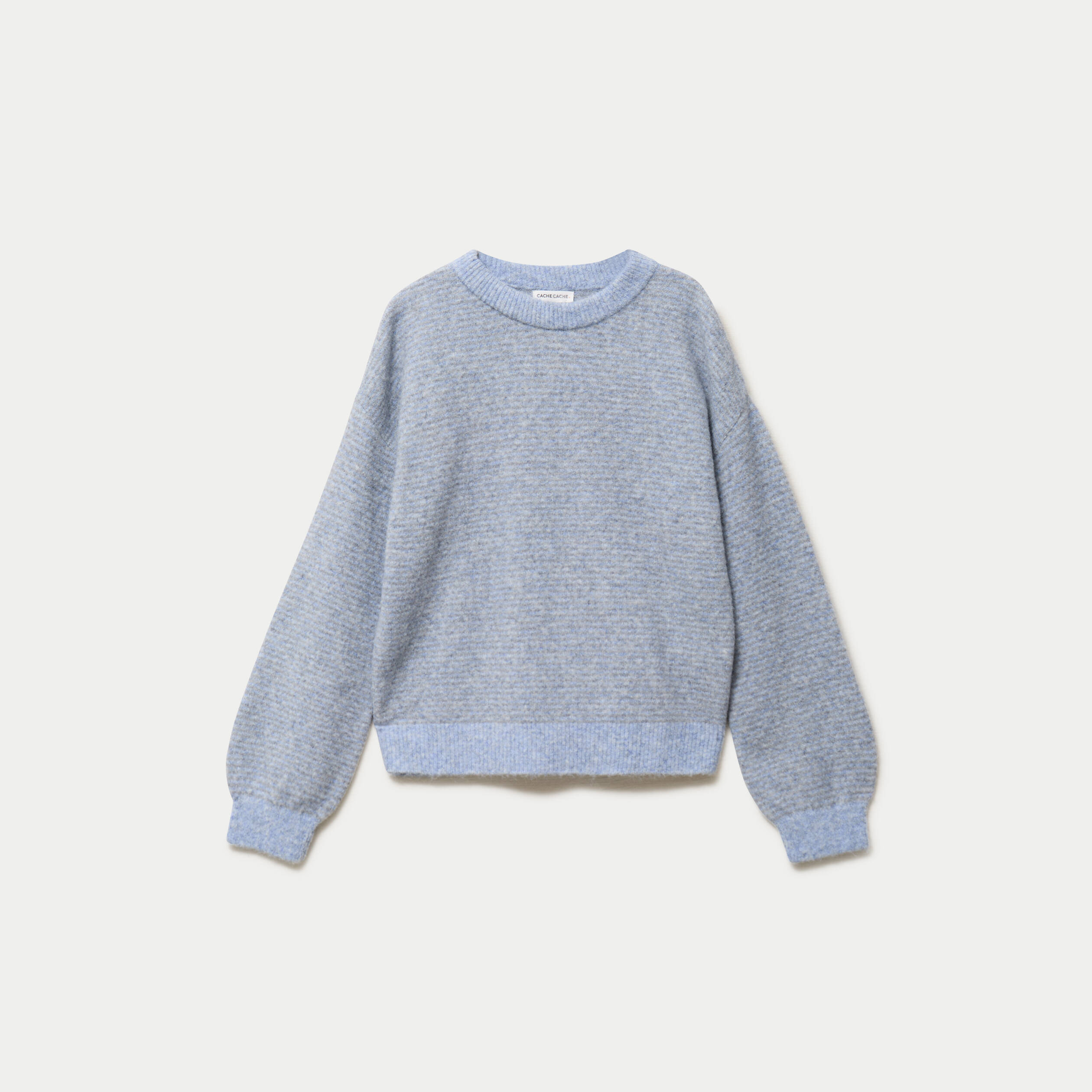 Pull ample col rond manches longues gris femme