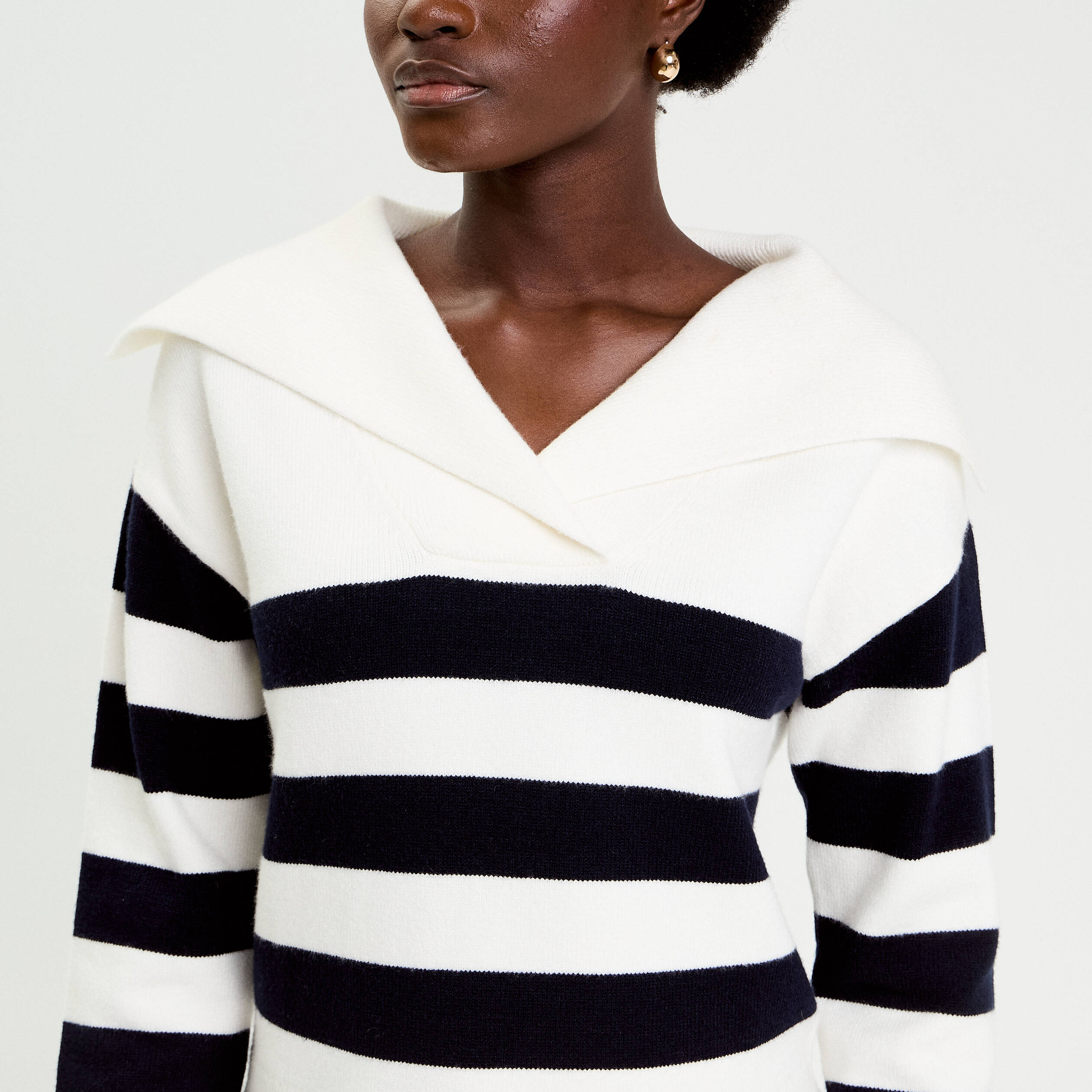 Pull col marin manches longues blanc femme