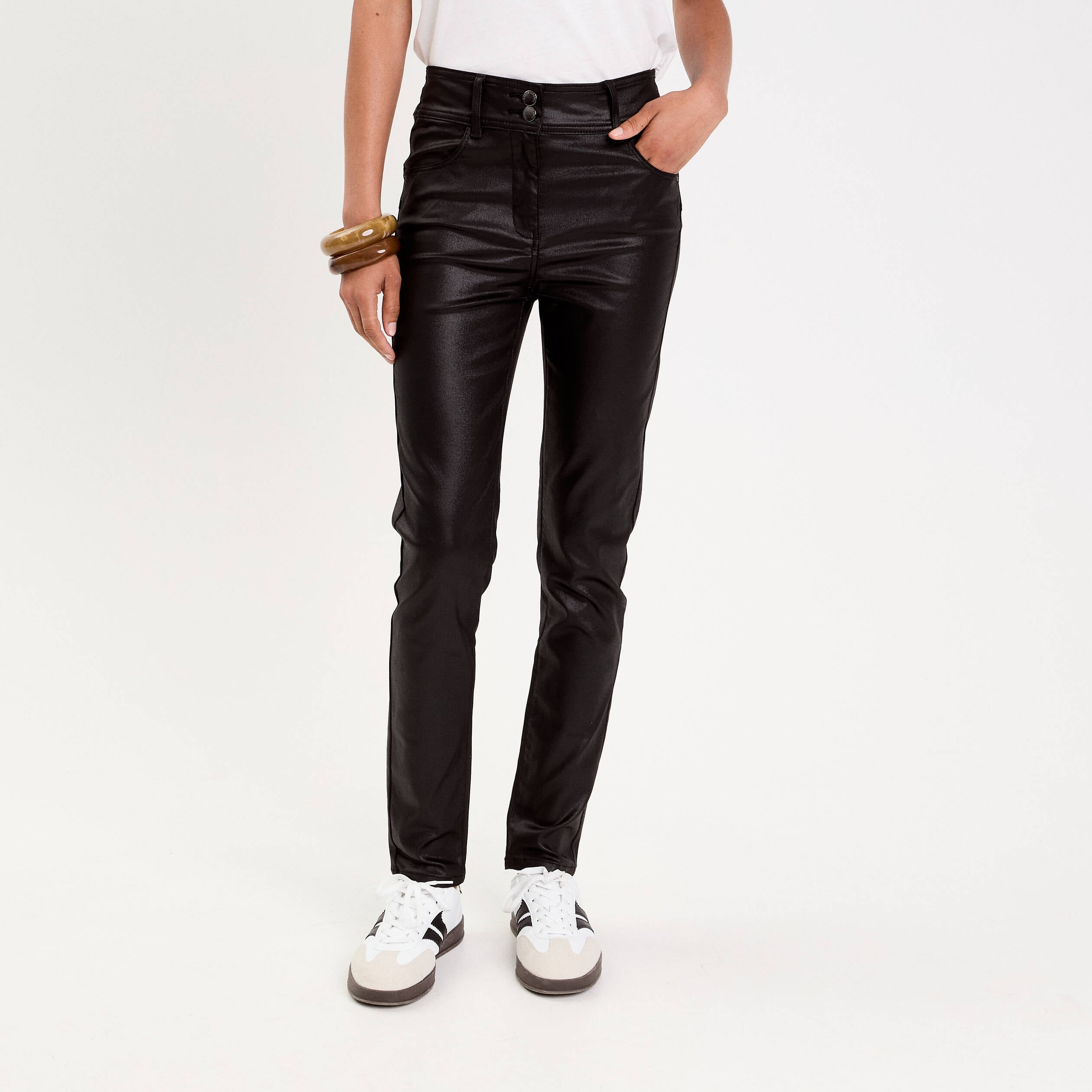 Pantalon enduit slim push-up denim noir enduit femme