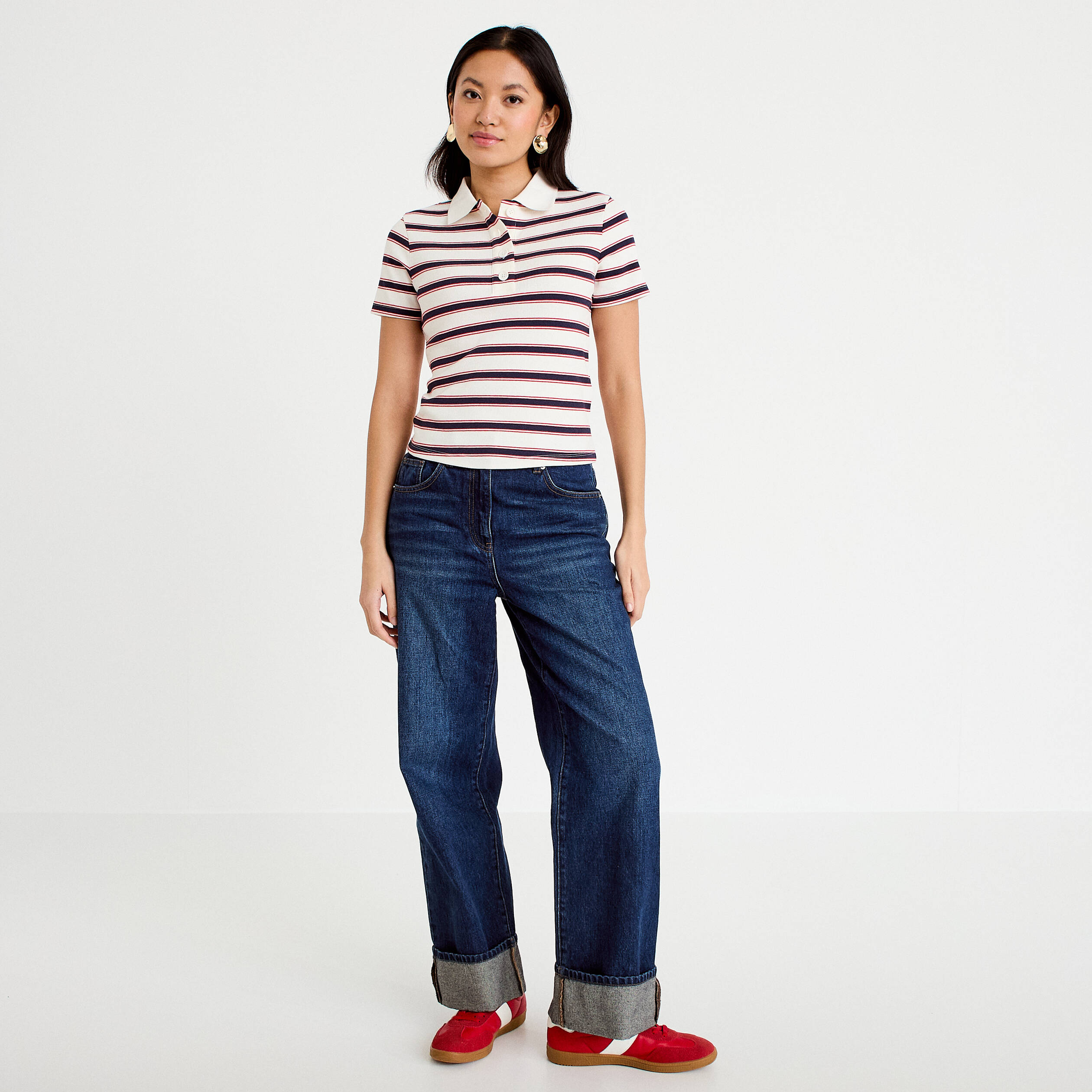 T-shirt c&ocirc;tel&eacute; col polo rouge femme