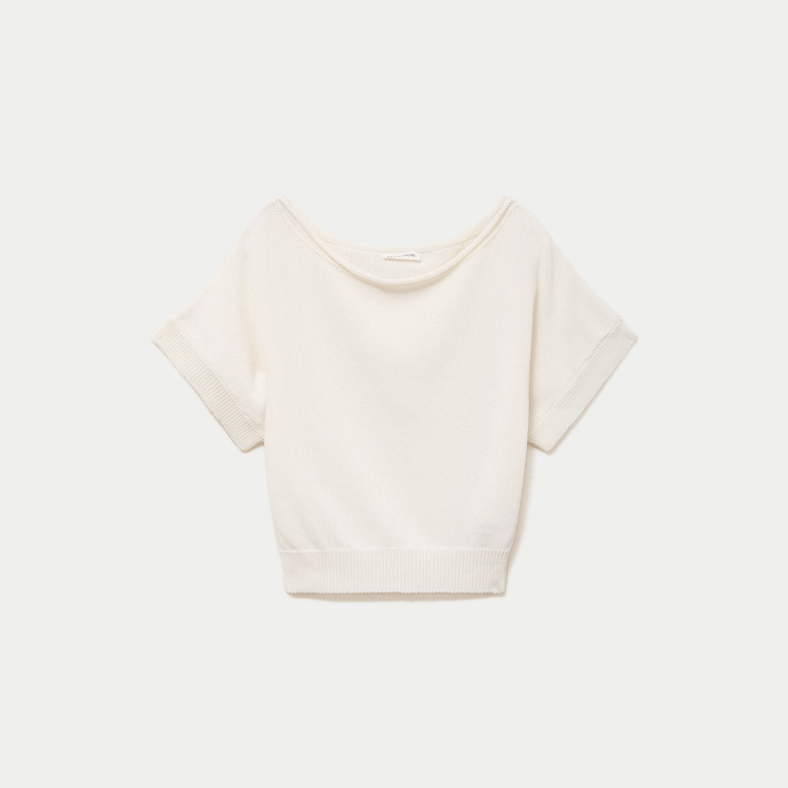 Pull ample cropped manches courtes ecru femme