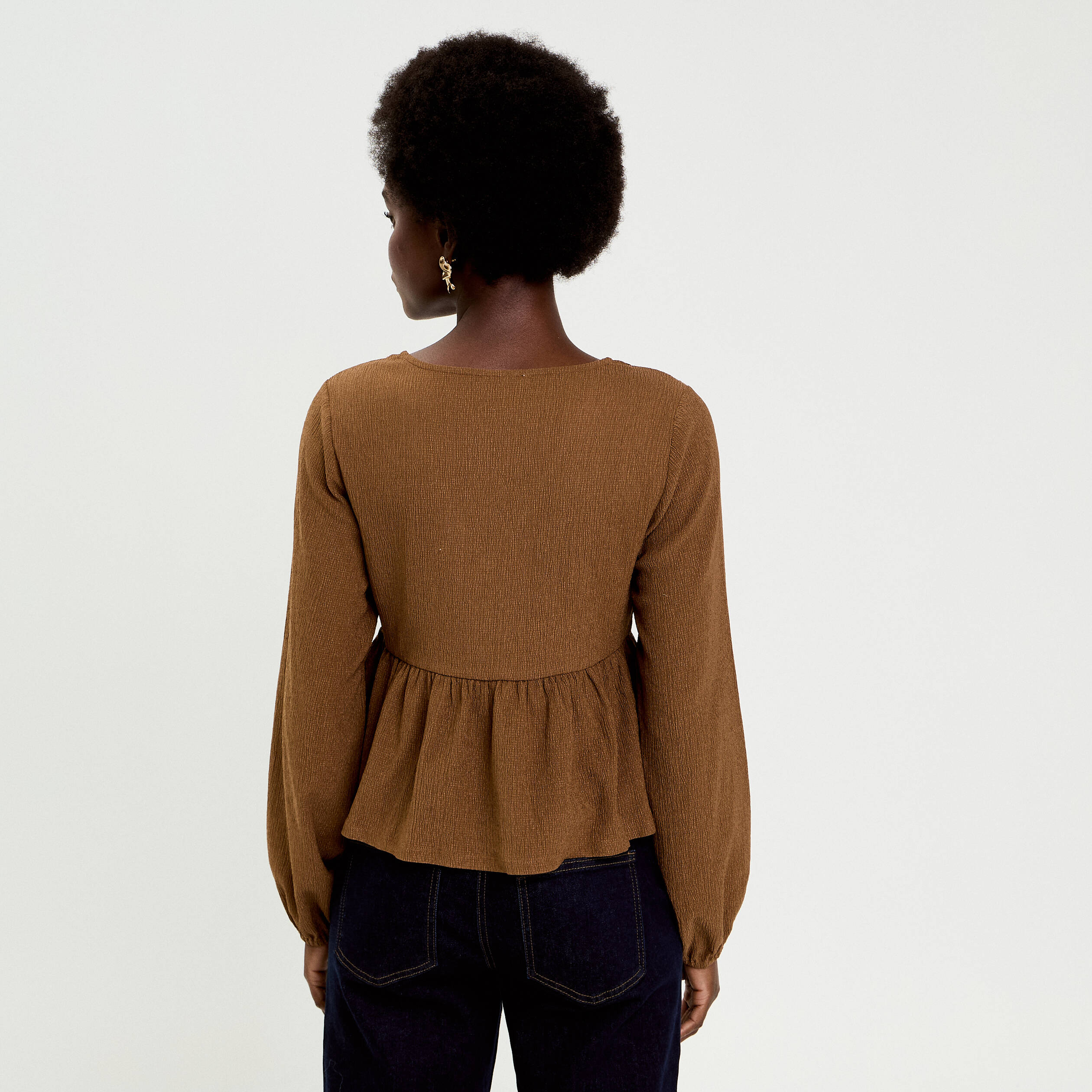 Blouse brod&eacute;e marron fonc&eacute; femme