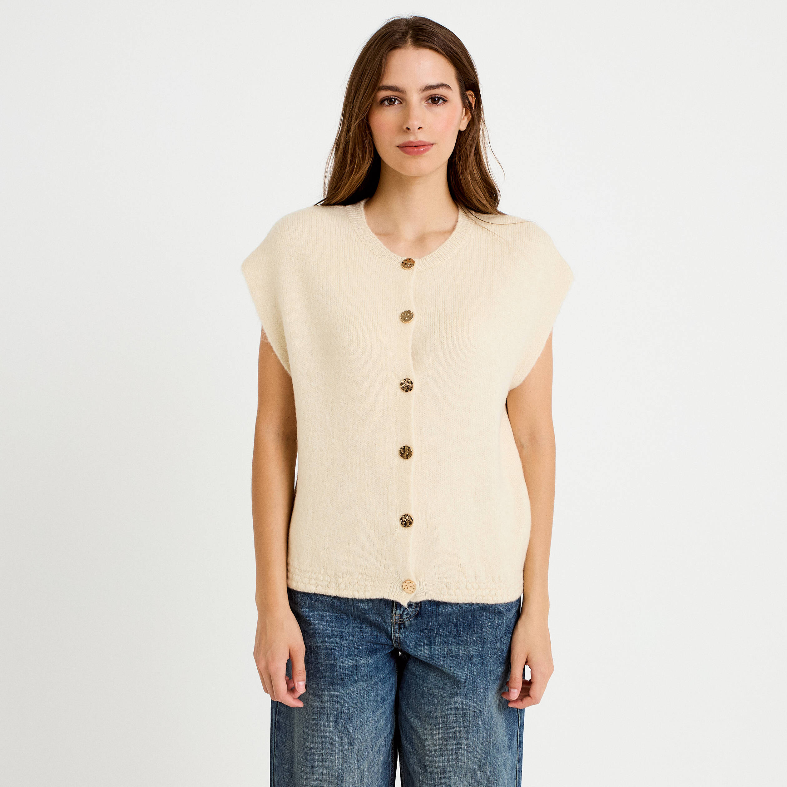 Gilet ample sans manches sable femme