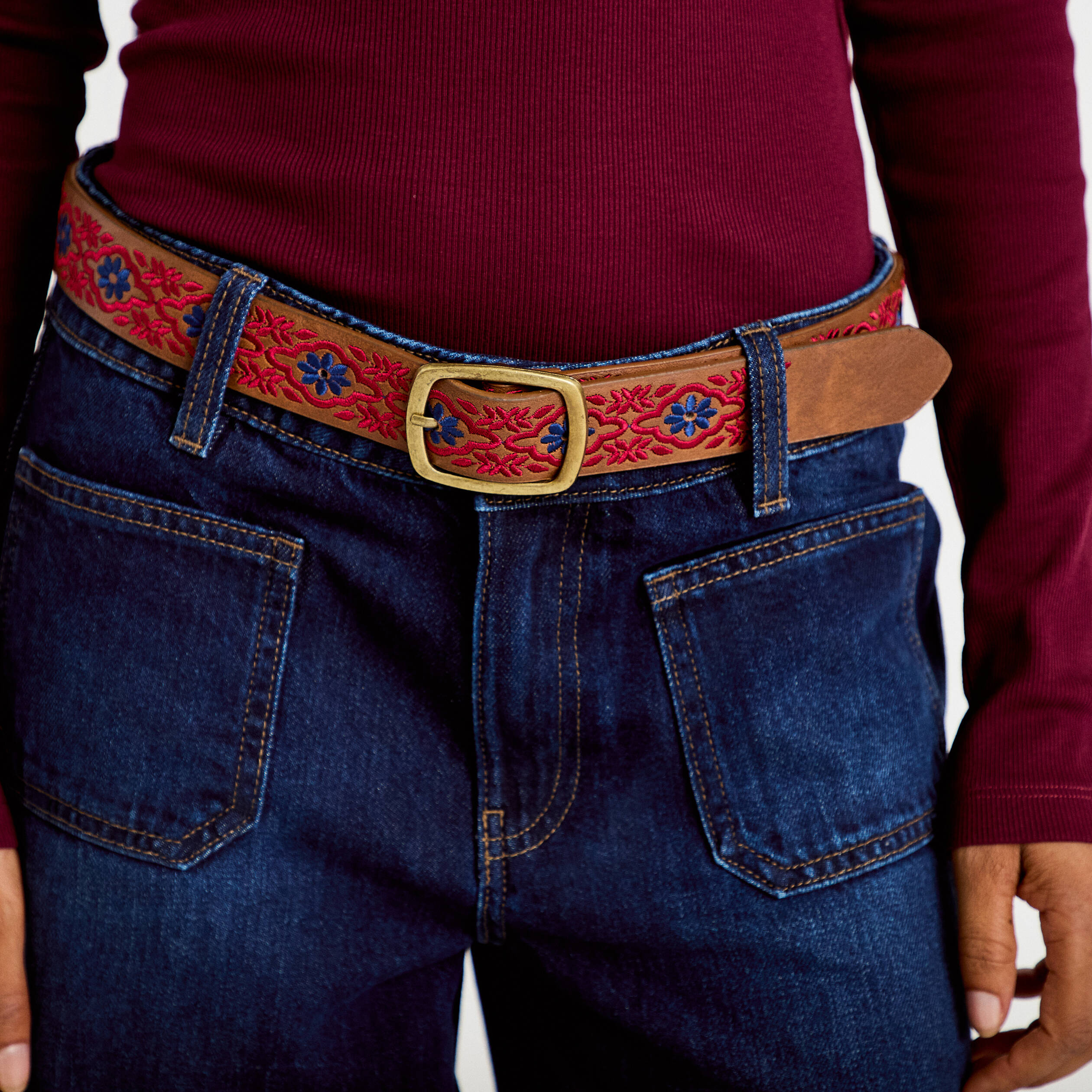 Jean bootcut ceinture amovible denim brut femme