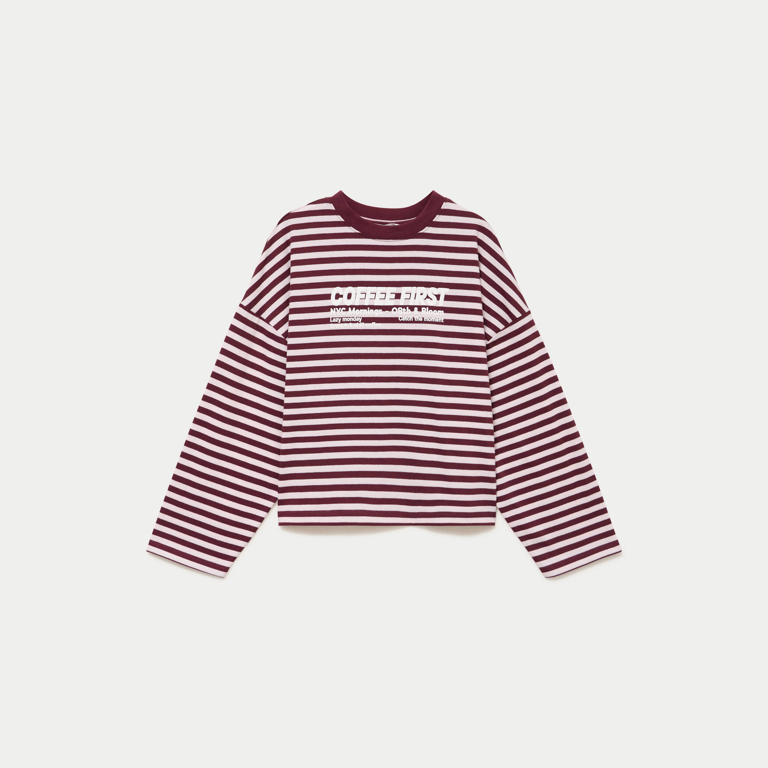 T-shirt col rond manches longues rose femme