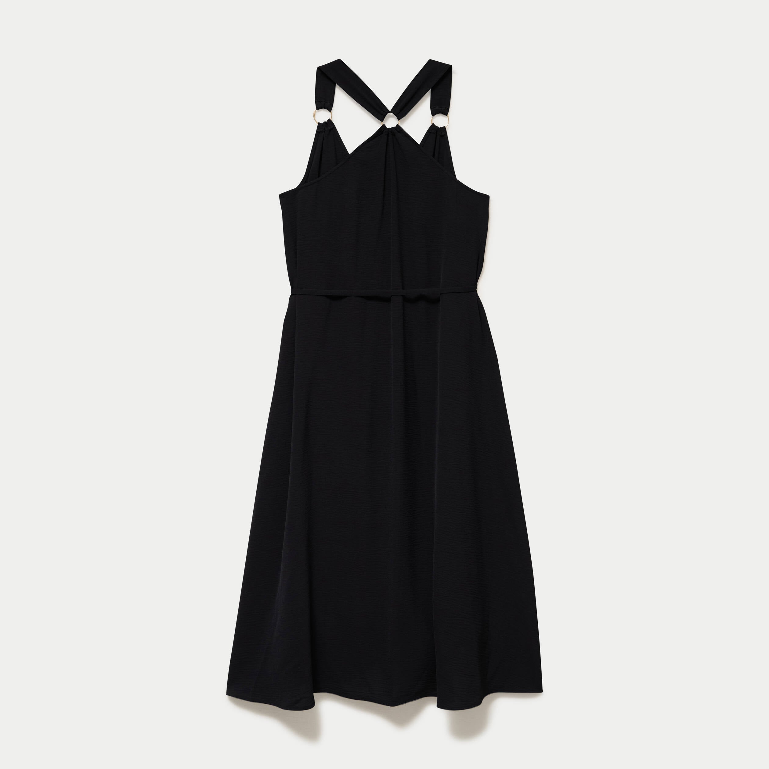 Robe longue droite col v bretelles fines noir femme