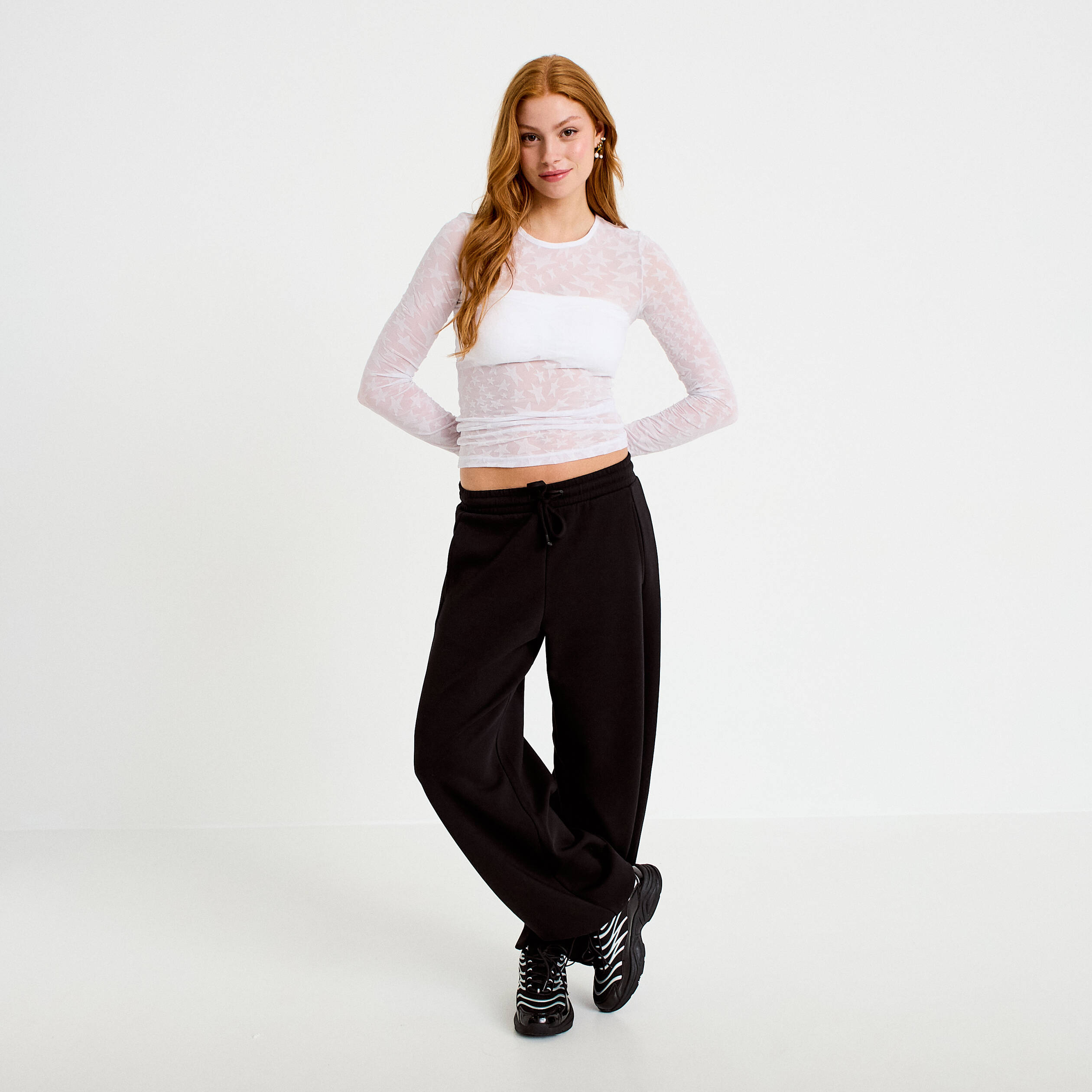 T-shirt ajust&eacute; manches longues blanc femme