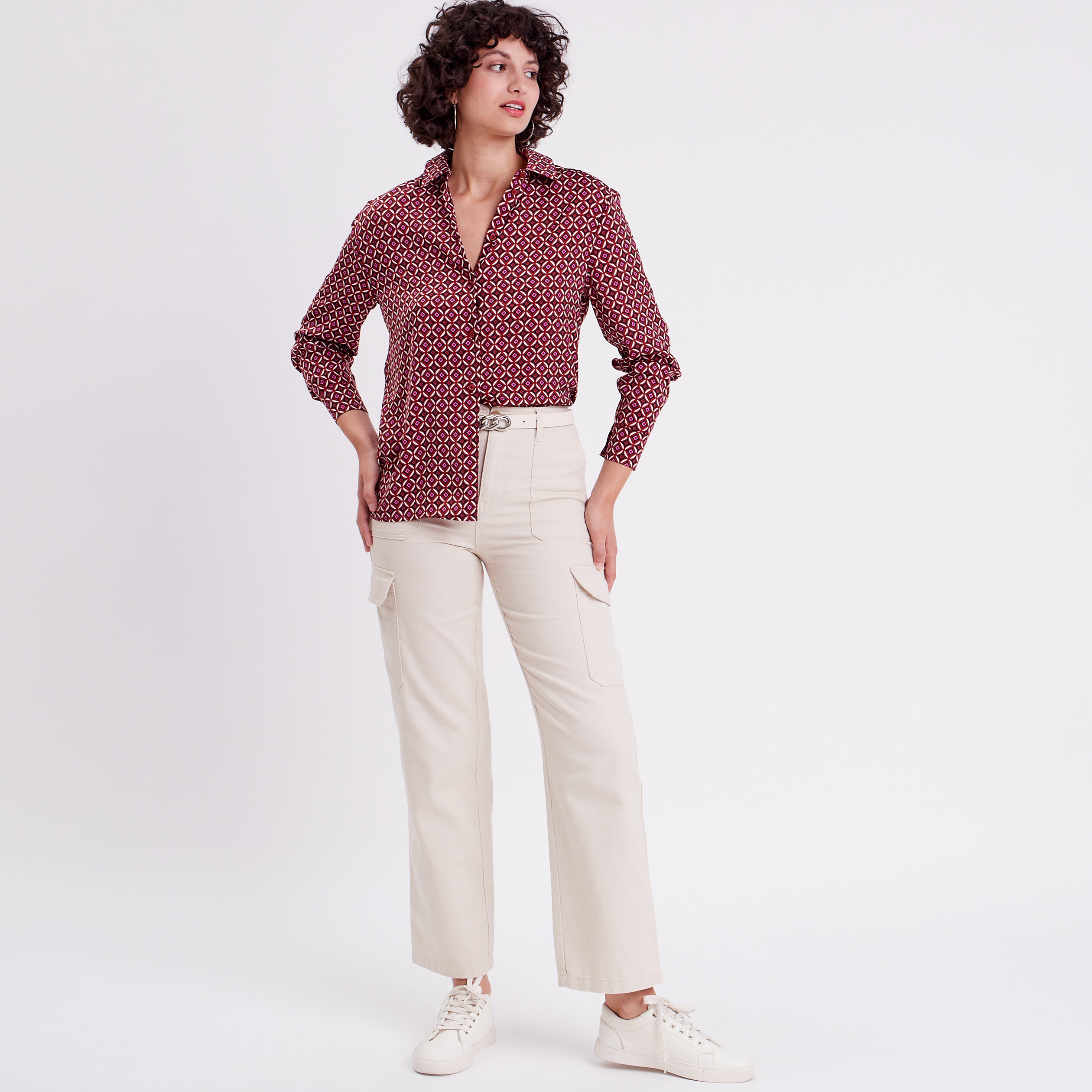 Chemise De Spectacle Ovation – Femme Taille 36 – Blanche Manches Longues – Spandex