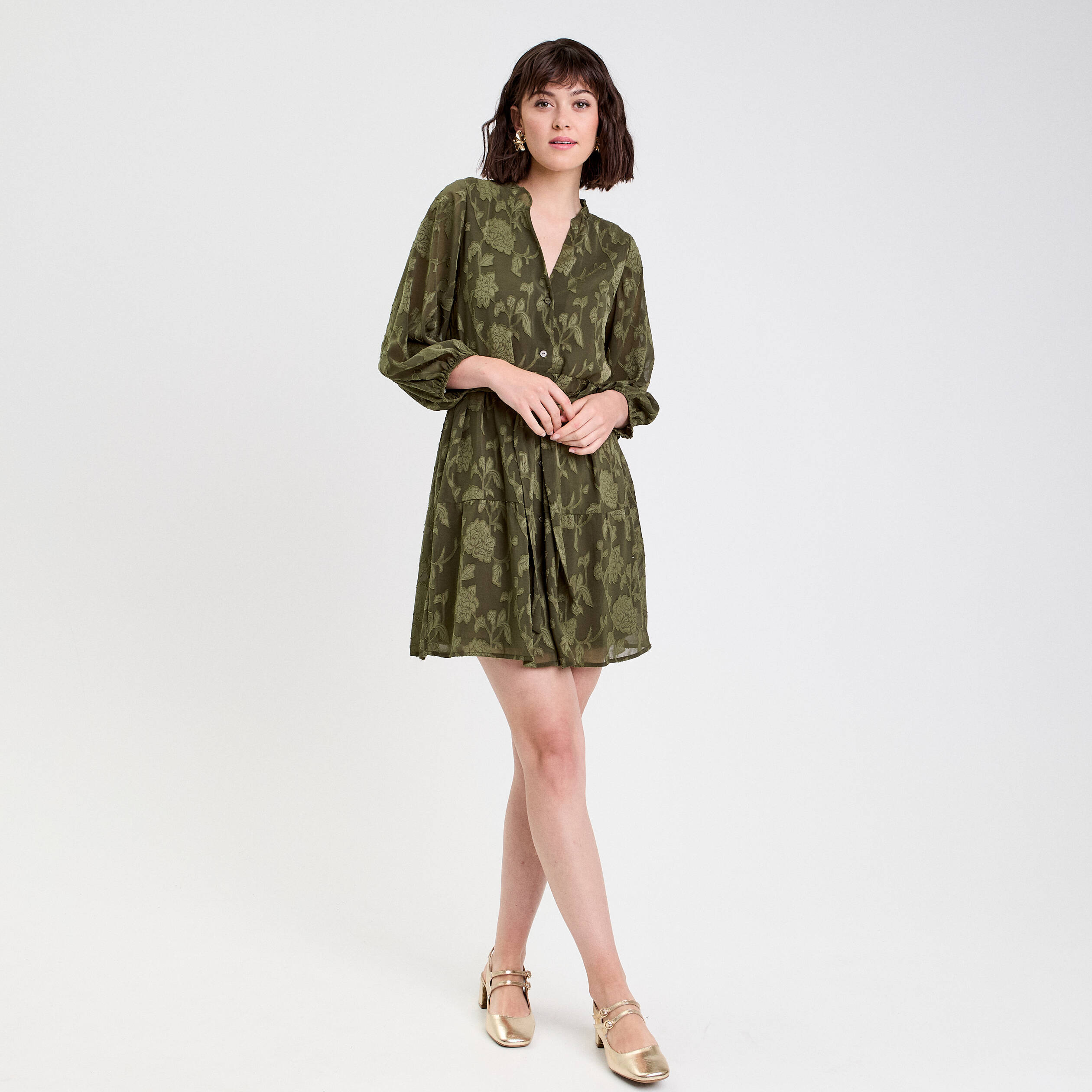 Robe Chemise Robe Caroll Verte Robe Chemise Trapèze Ceinturée Vert