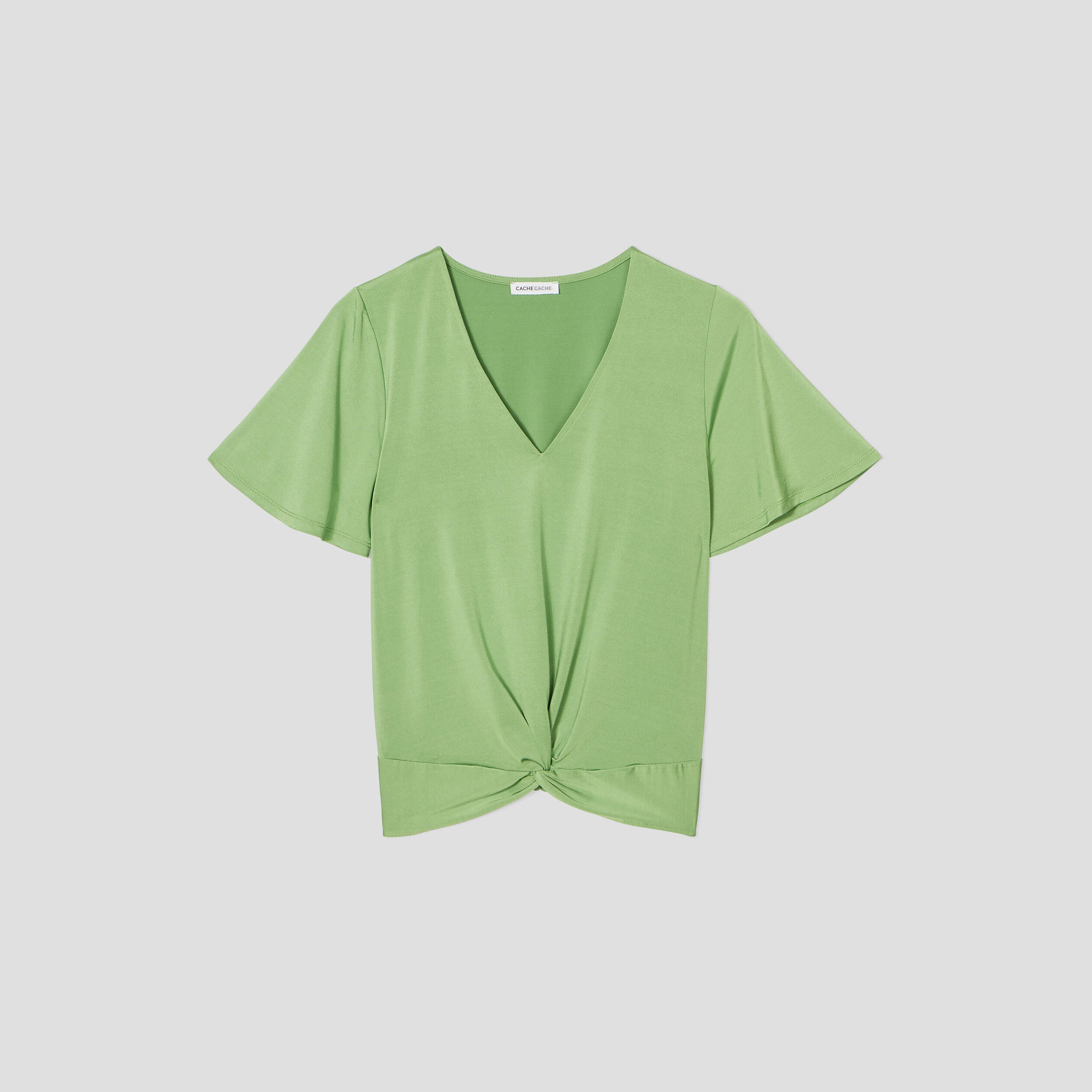 Blouse satin taille nou&eacute;e vert femme
