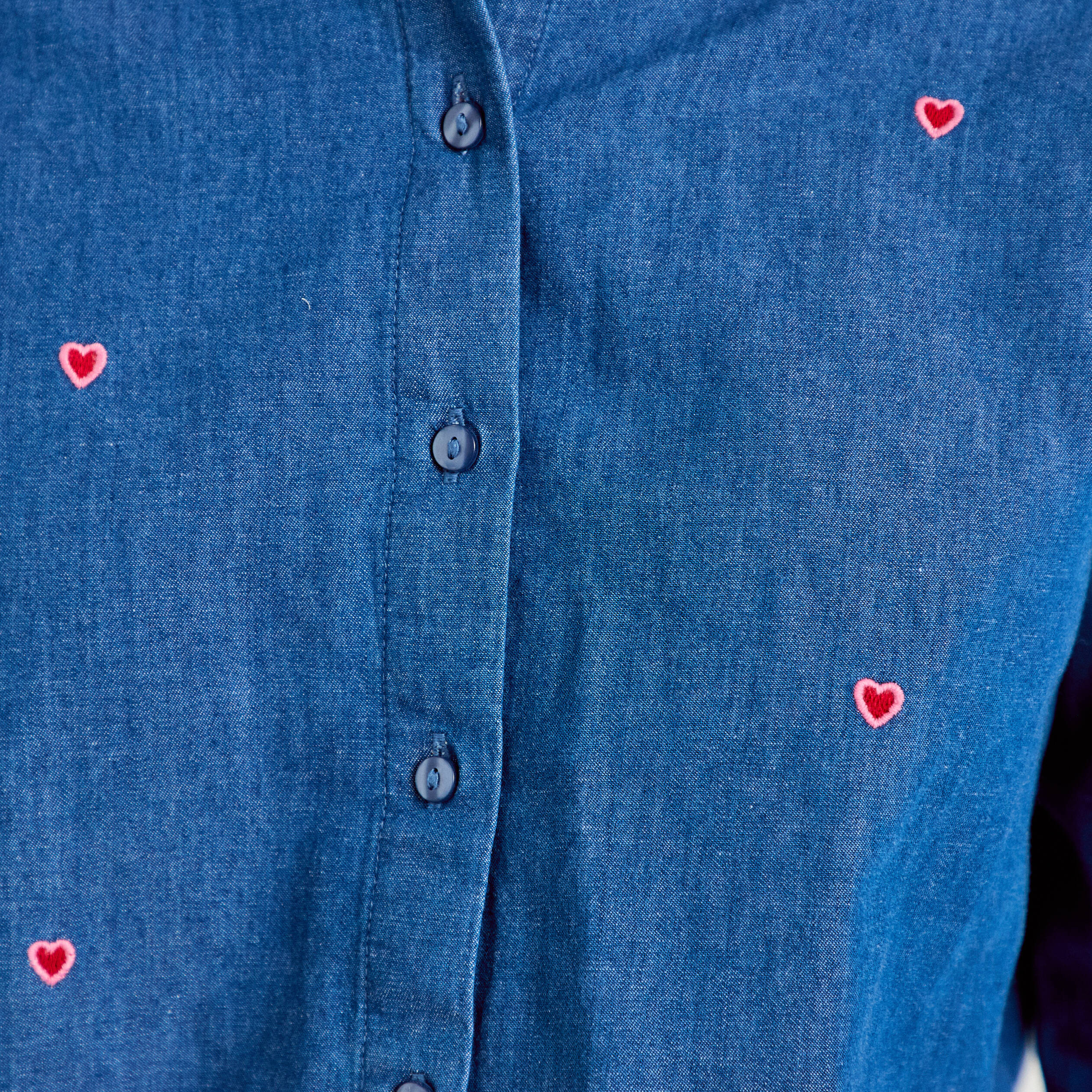 Chemise droite en jean col am&eacute;ricain denim stone femme