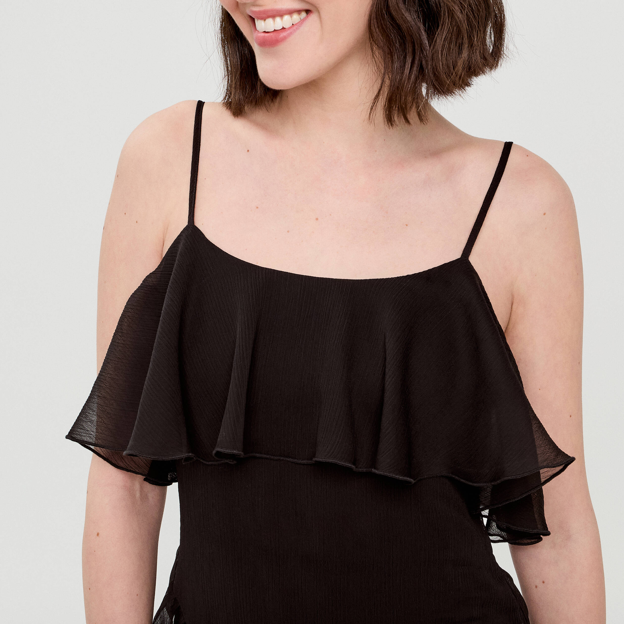 robe longue droite volants noir femme Robe longue droite volants noir femme