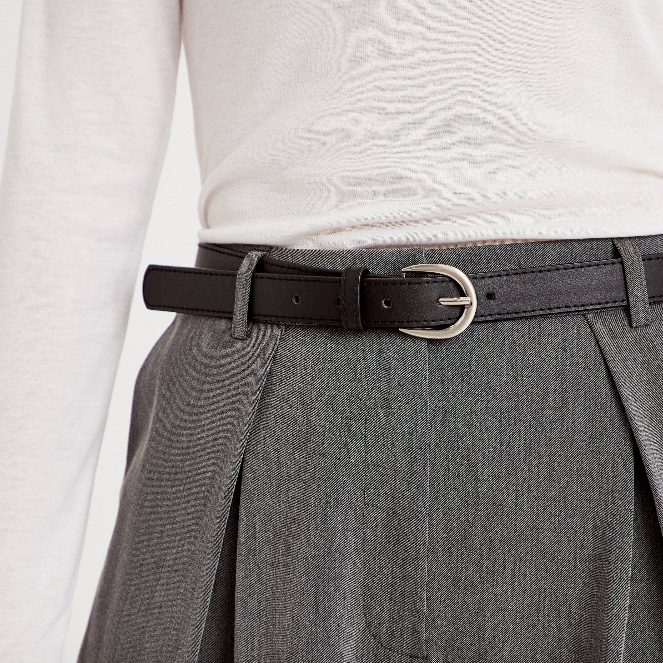 Pantalon large avec ceinture amovible gris clair femme