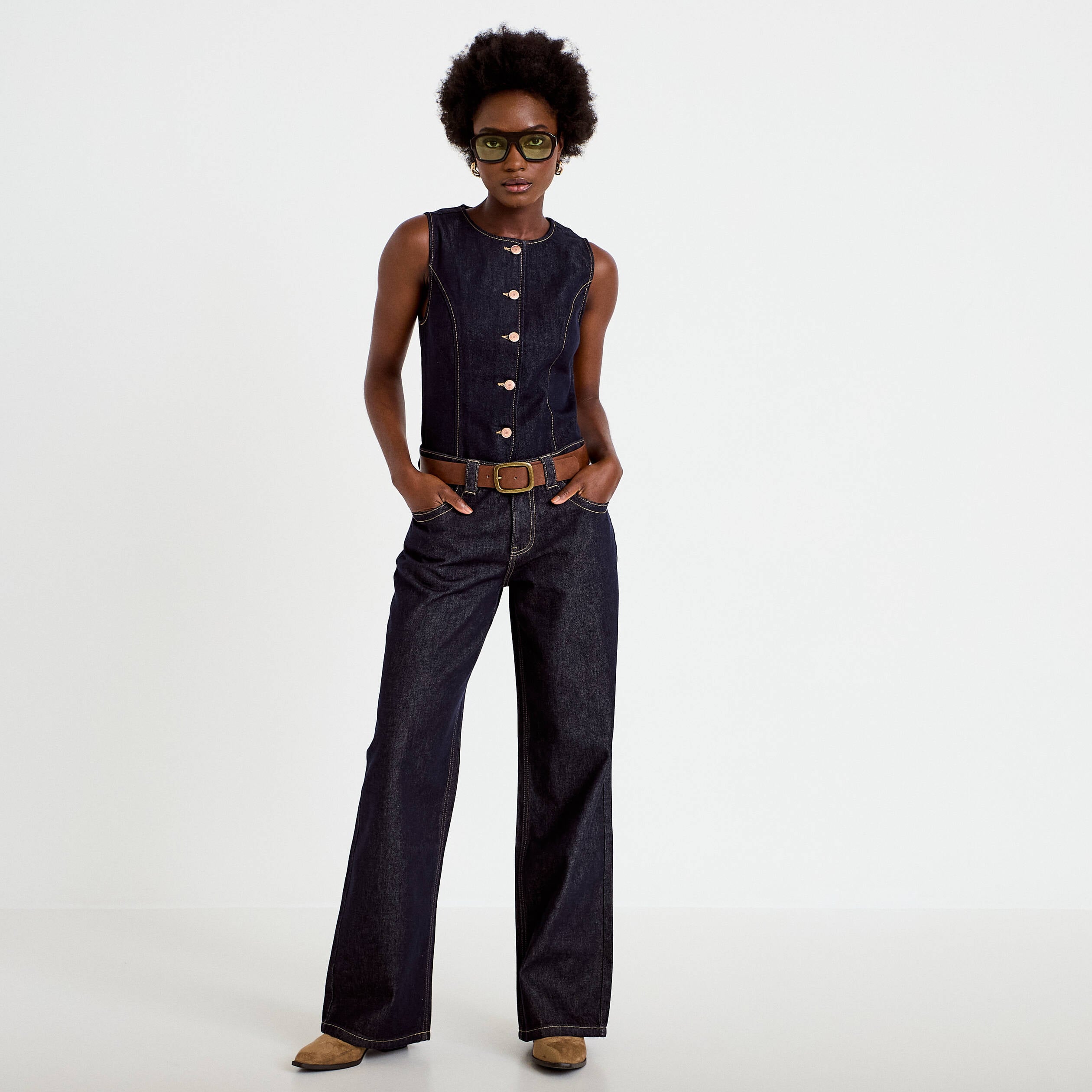 Jeans droit taille basse denim brut clean femme