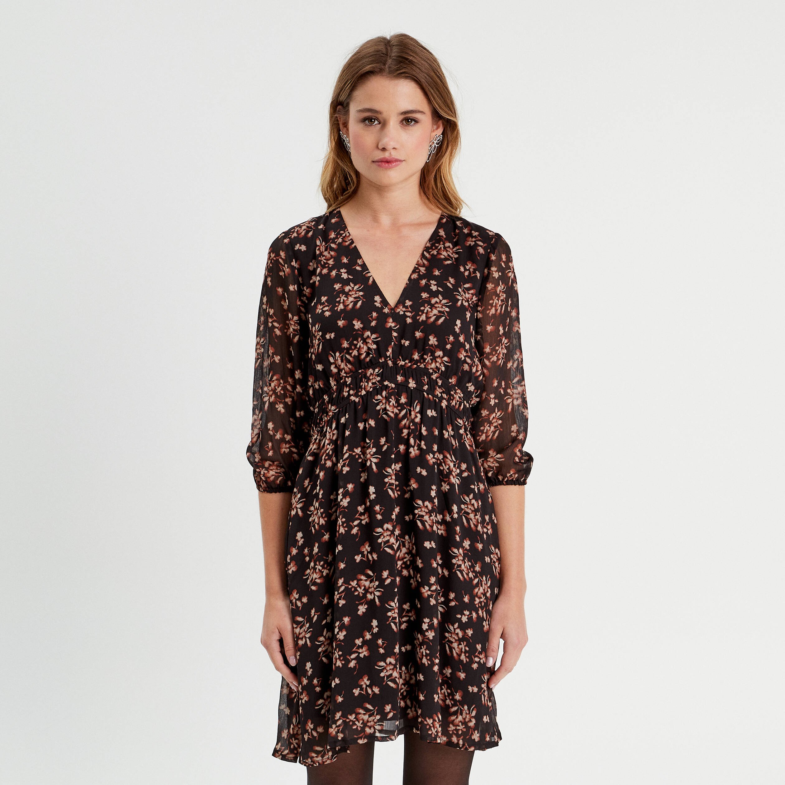 robe evasee manches 34 noir femme Robe évasée manches 3/4 noir femme