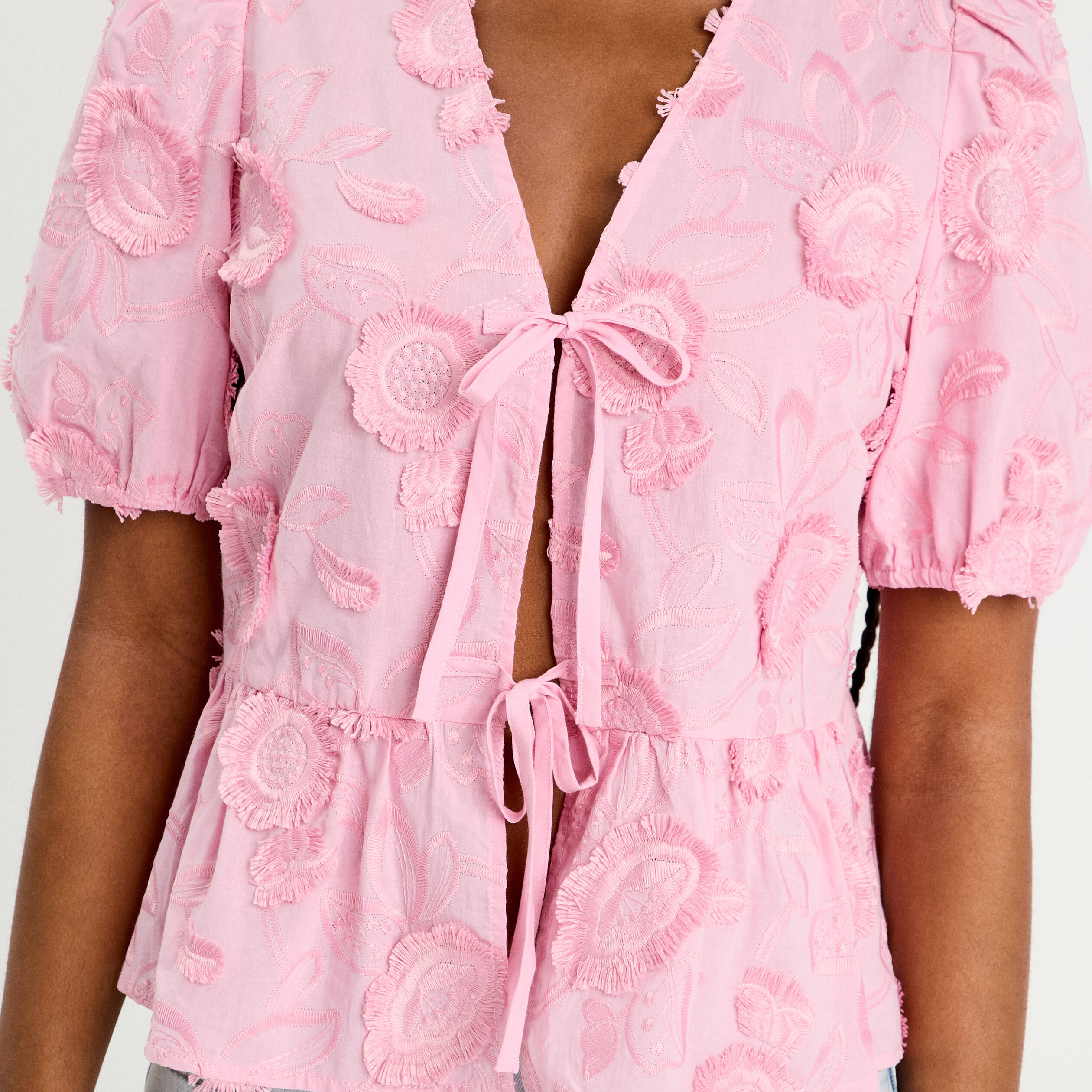 blouse manches courtes noeuds rose poudree femme Blouse manches courtes noeuds rose poudrée femme