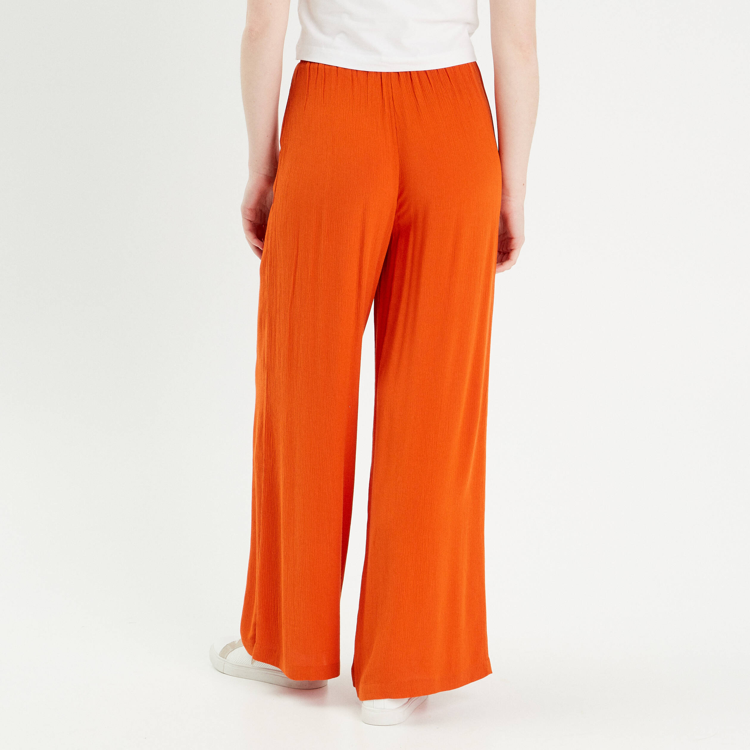 Pantalon jambe large fluide orange femme Vibs