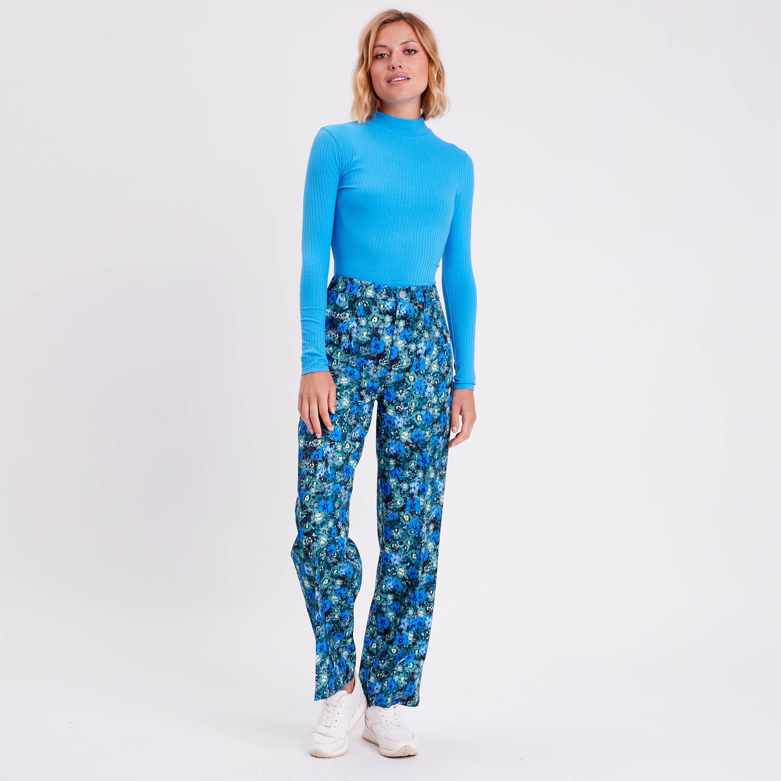 T-shirt c&ocirc;tel&eacute; col montant bleu femme