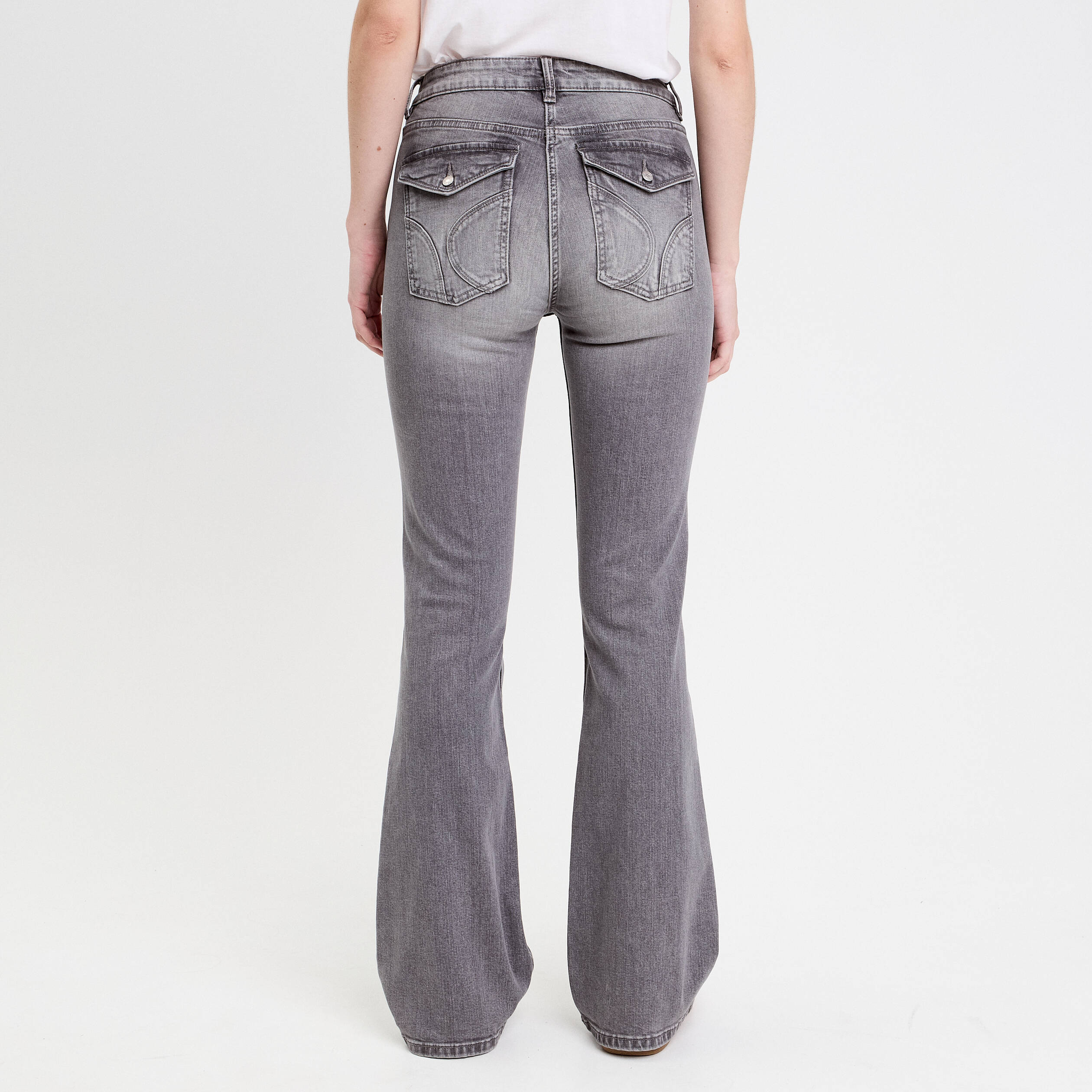 jean flare taille basse denim gris femme Jean flare taille basse denim gris femme