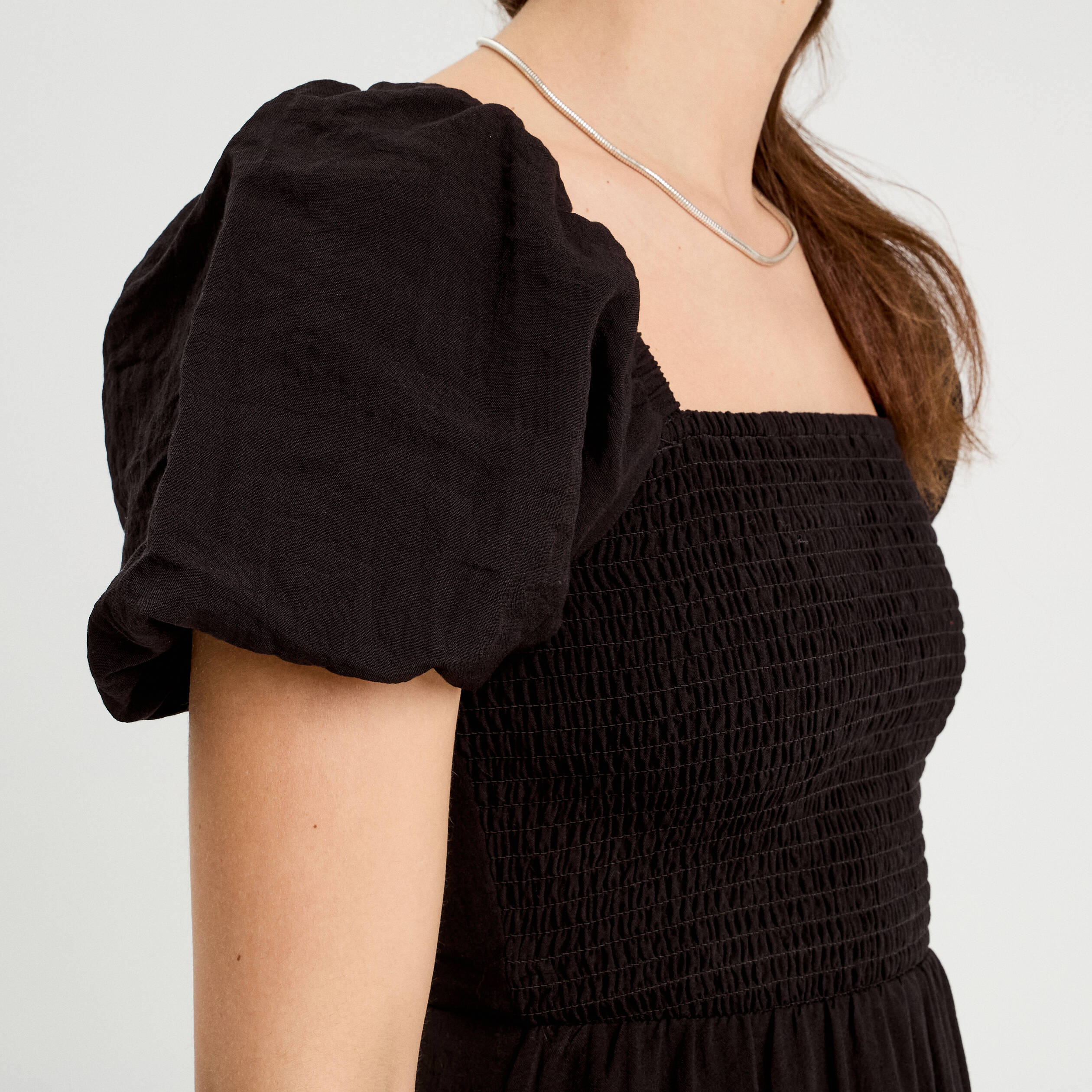 robe longue evasee smockee noir femme Robe longue évasée smockée noir femme