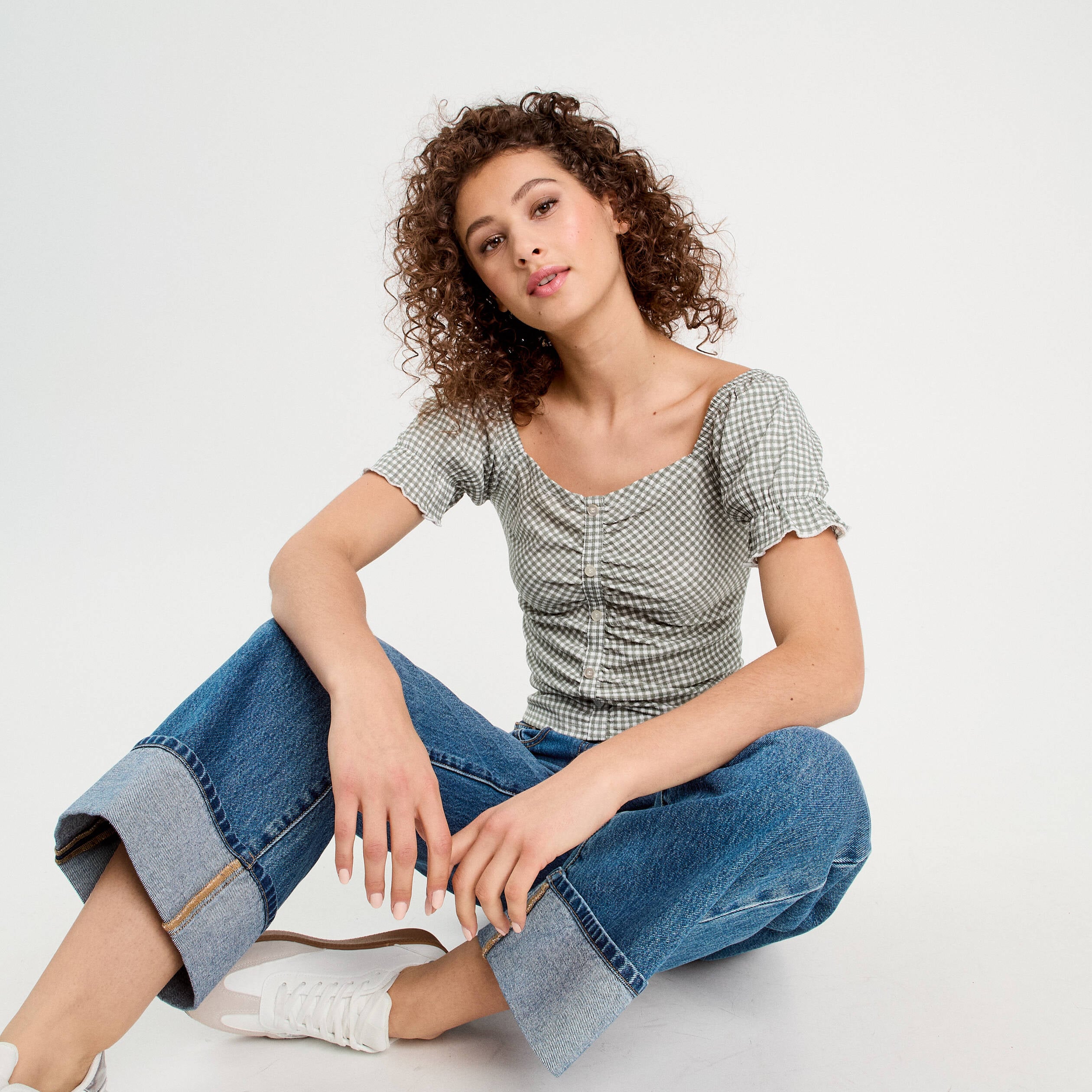 Blouse manches courtes vert kaki femme