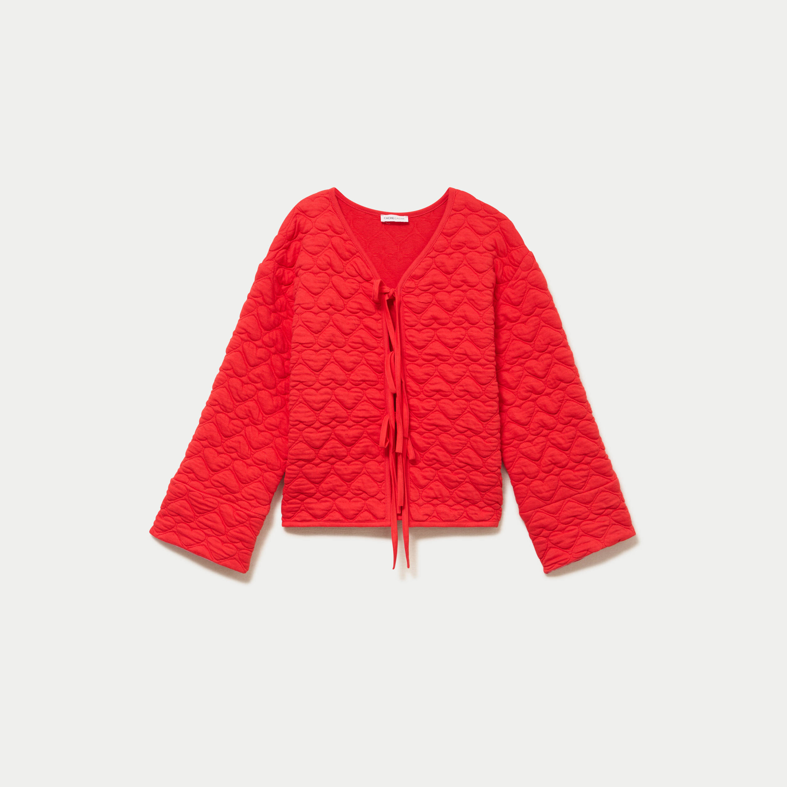 Gilet droit col v manches longues rouge femme