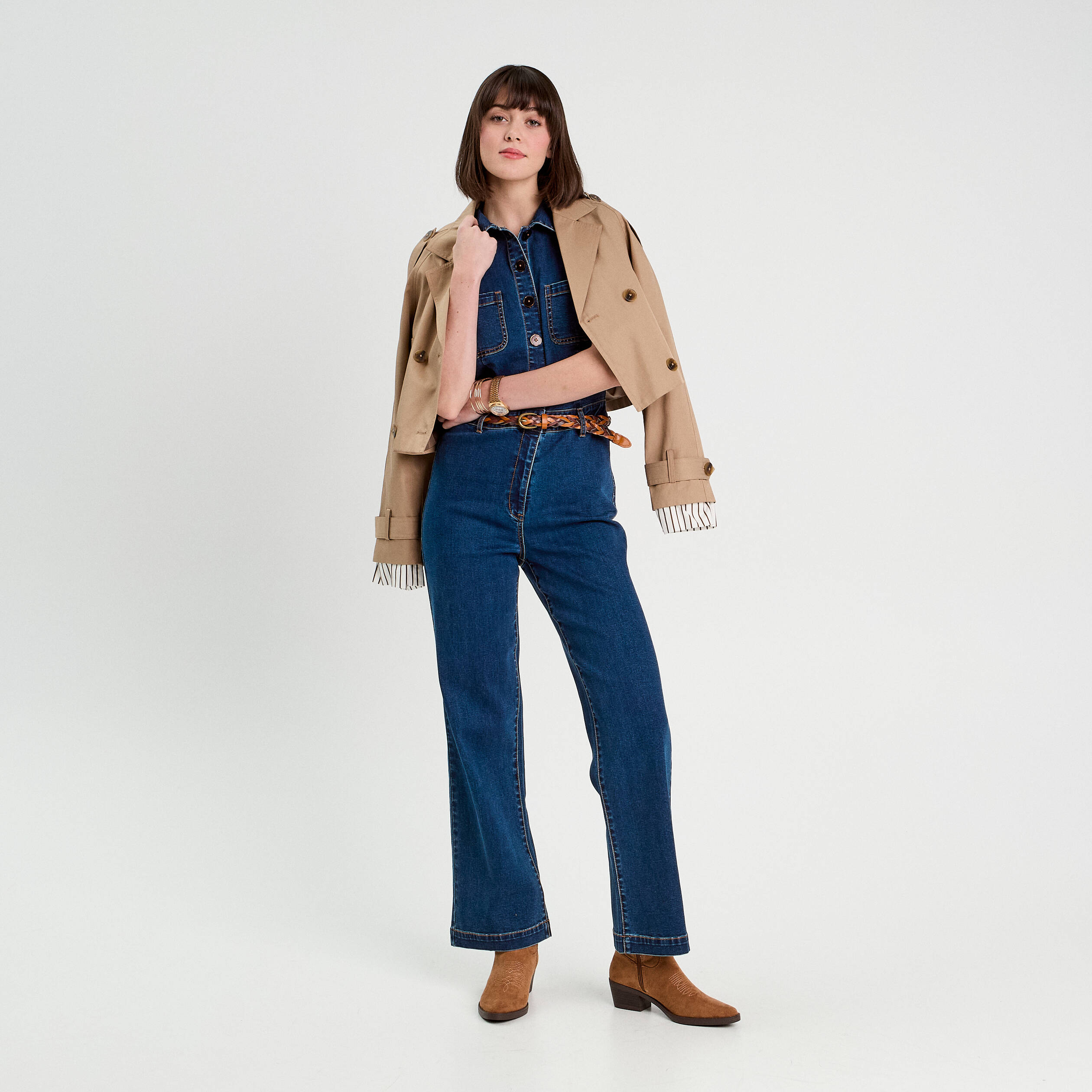 Combinaison pantalon en jean denim brut femme