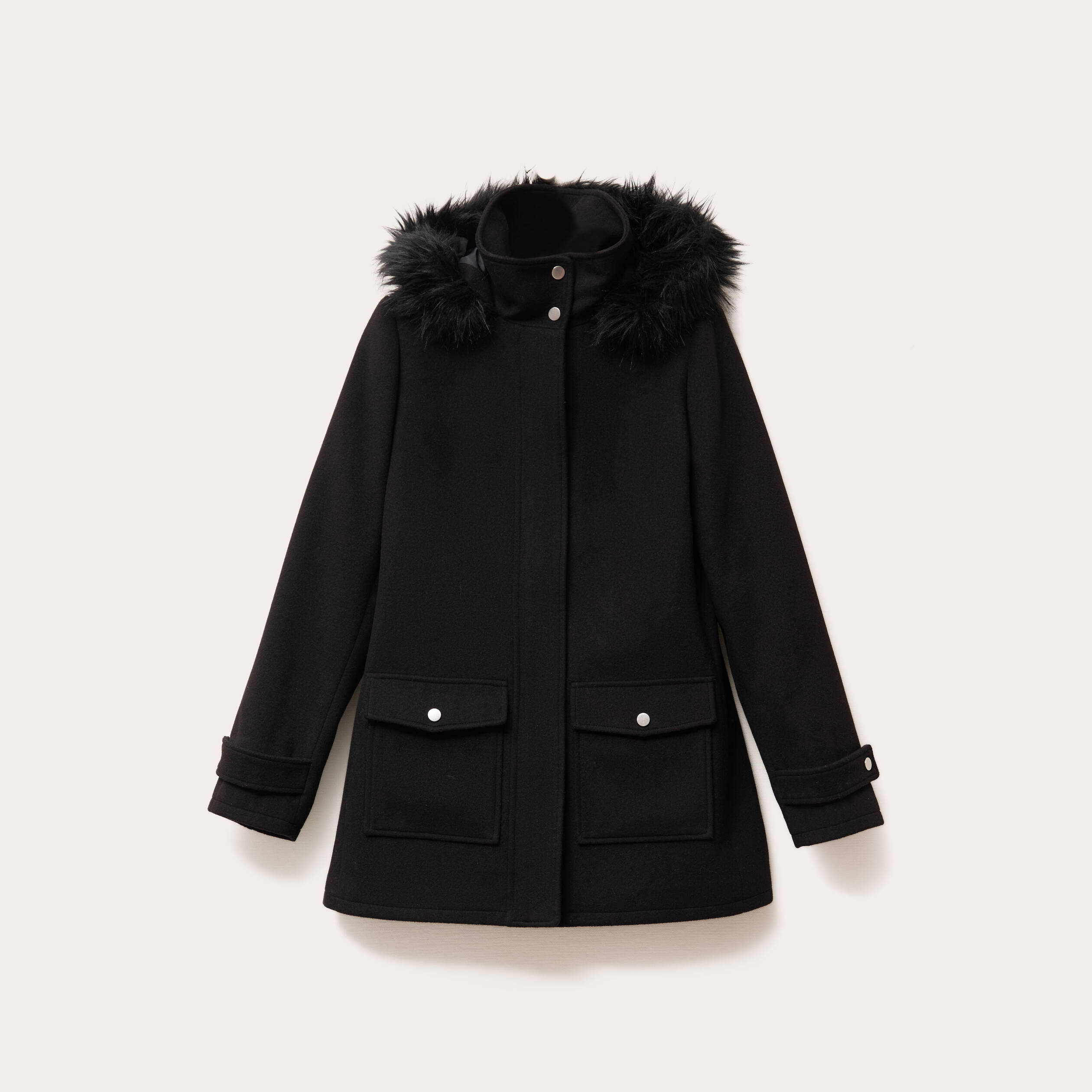 Manteau mi-long &agrave; capuche noir femme