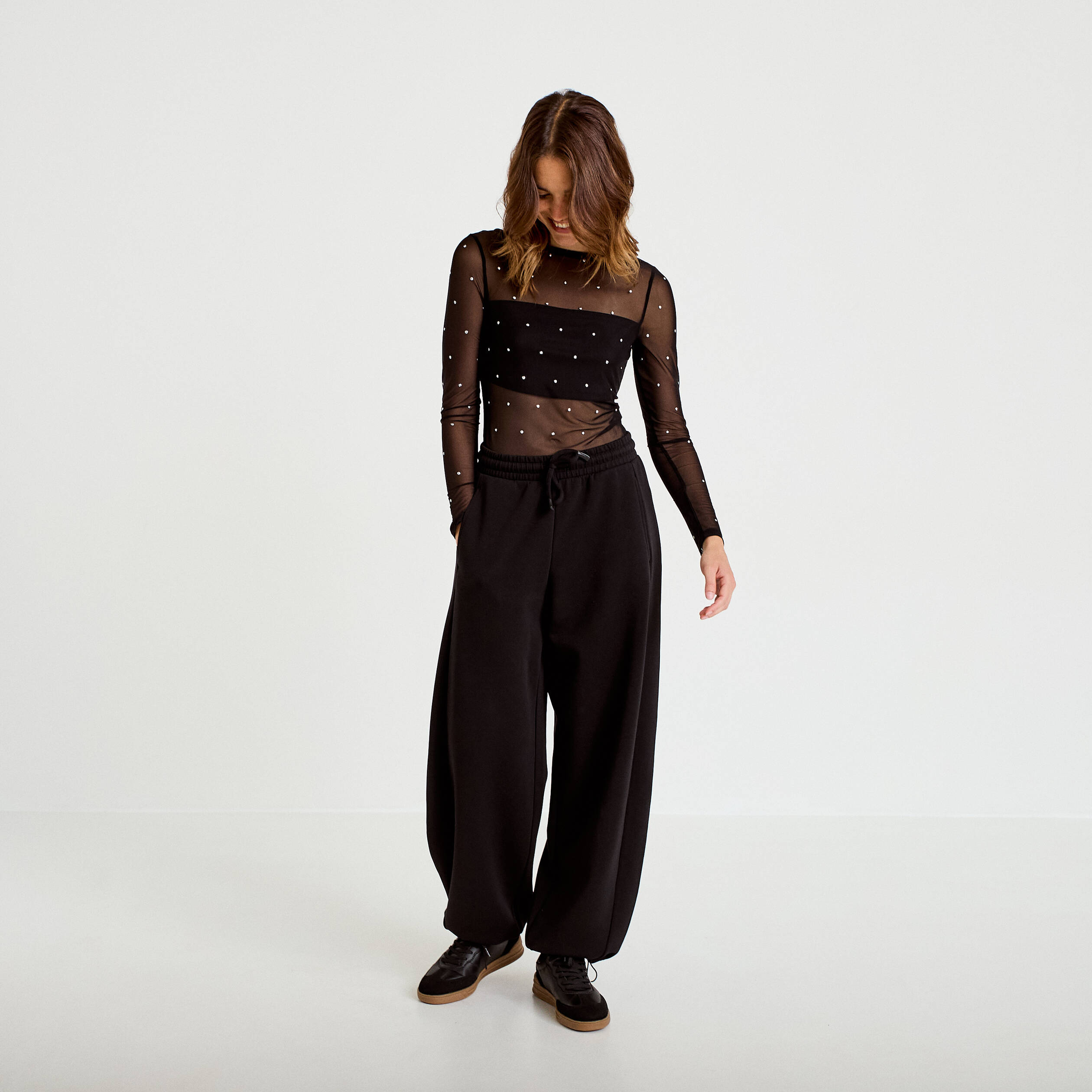Body ajust&eacute; manches longues col bateau noir femme