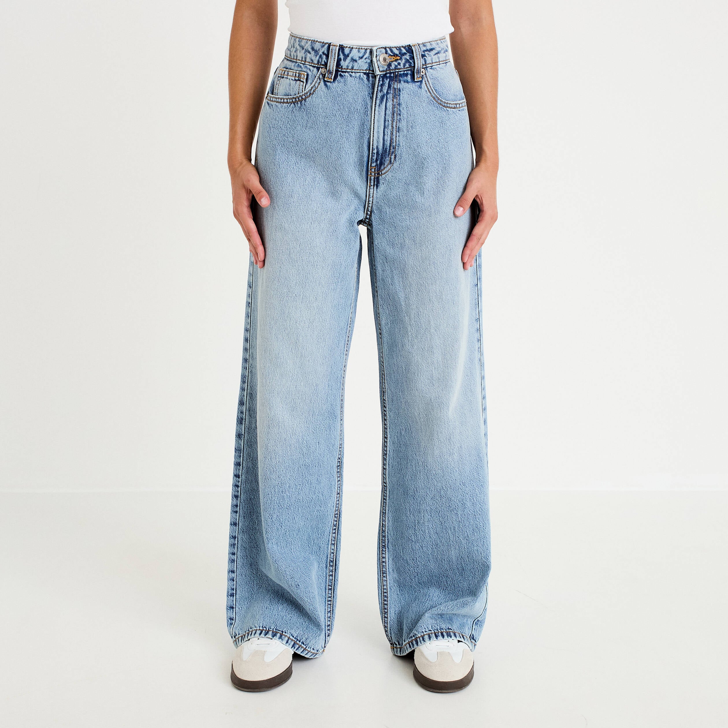 Jean wide leg taille haute Petite denim double stone femme