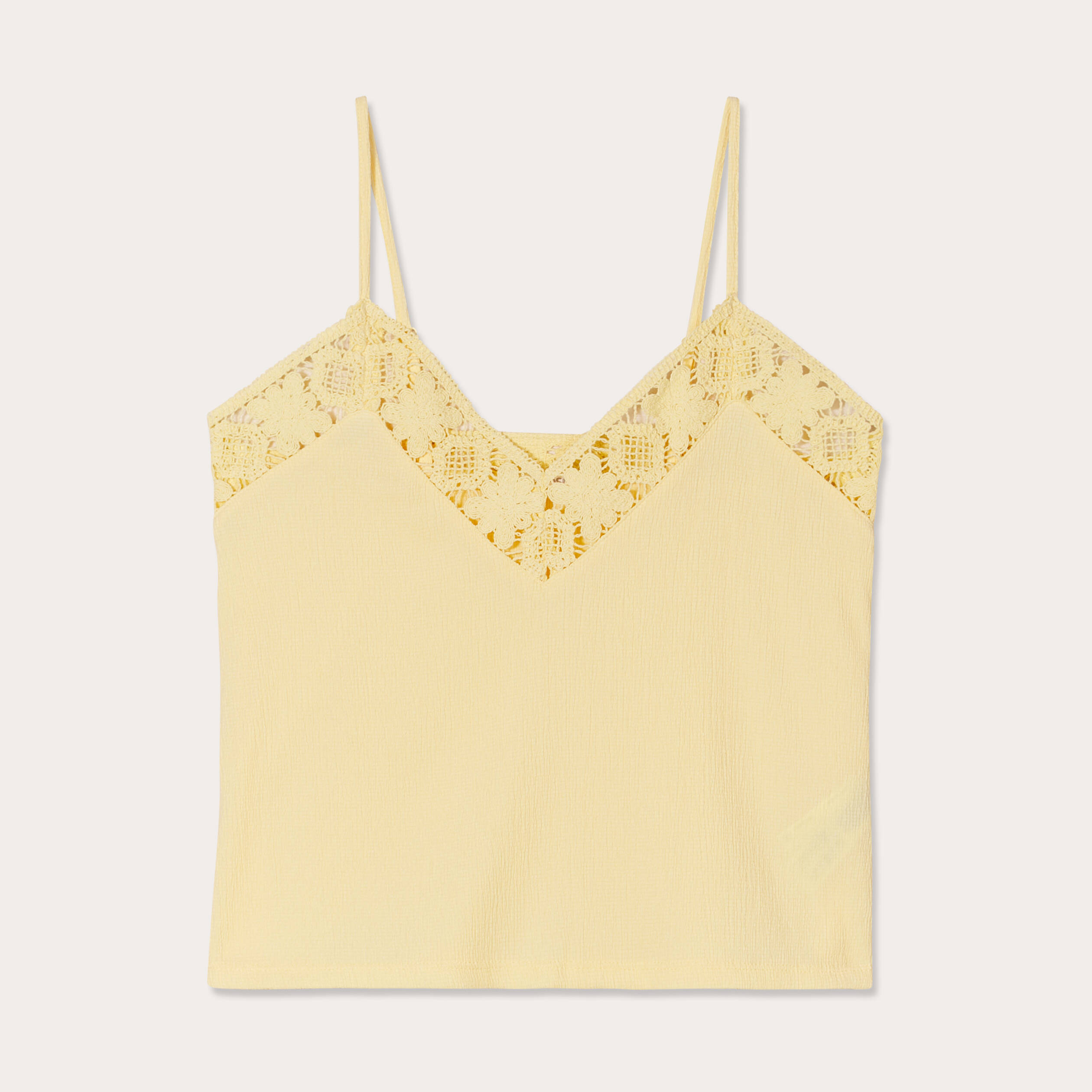 debardeur col crochet jaune clair femme Débardeur col crochet jaune clair femme