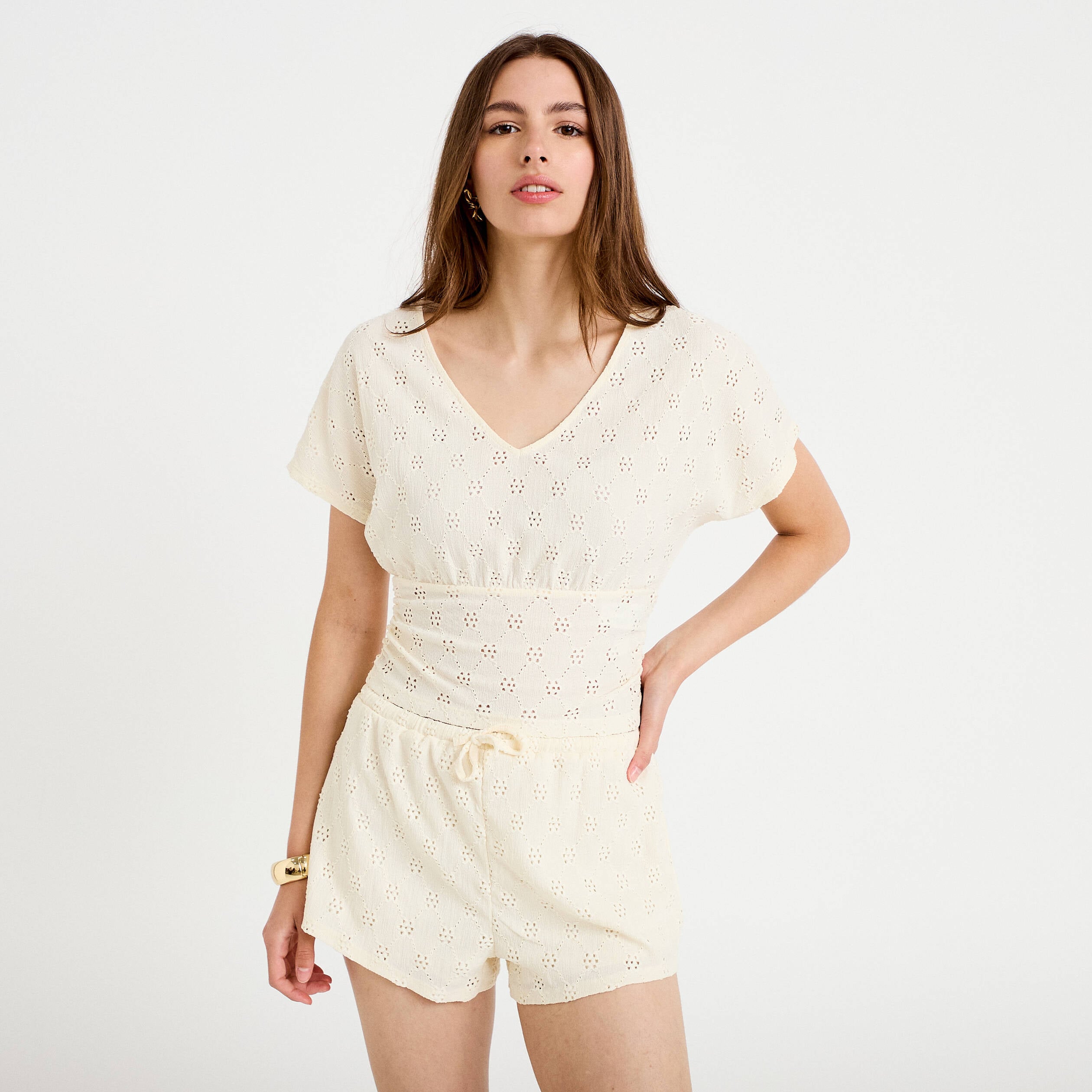 Short ajour&eacute; ecru femme