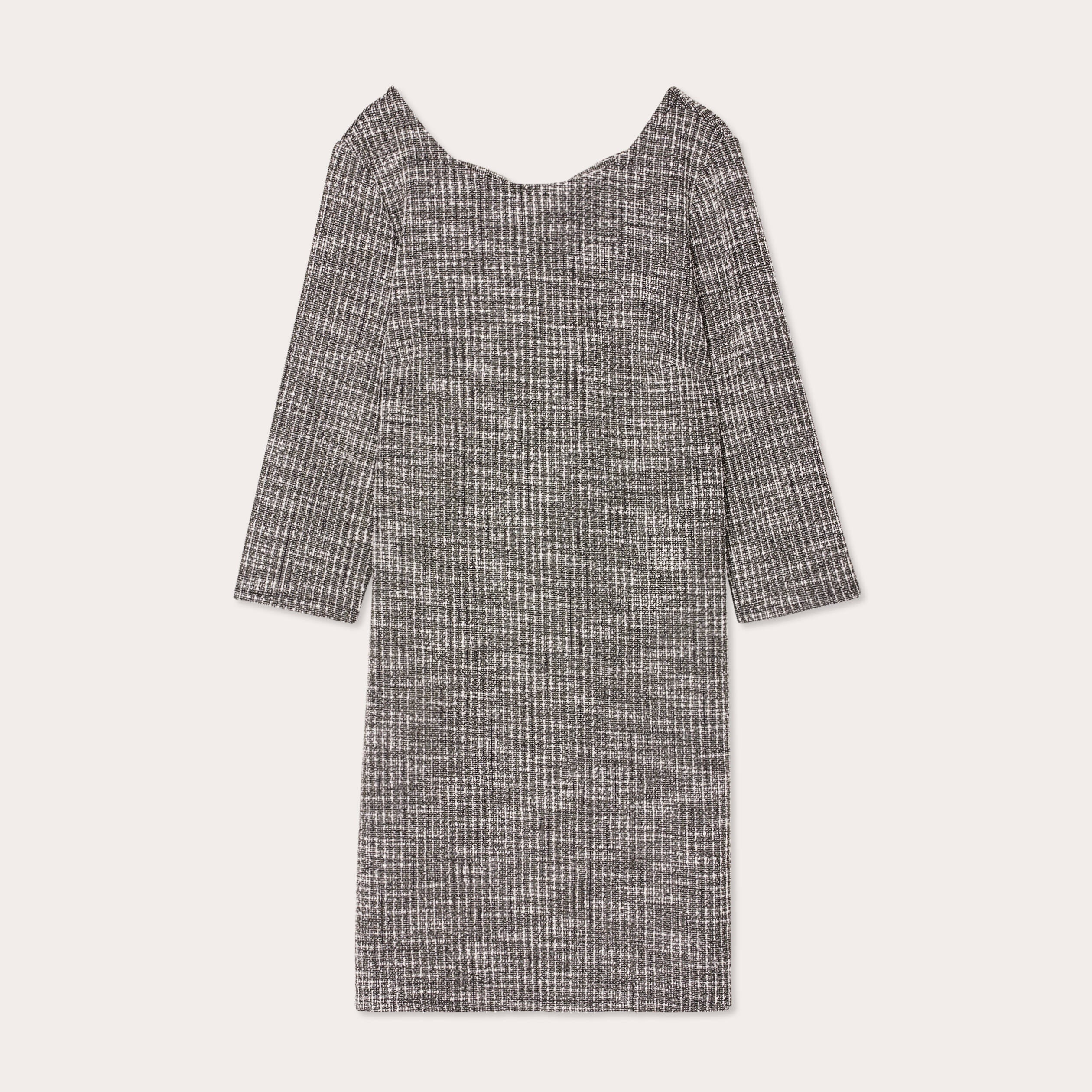 Robe droite manches 3/4 tweed noir femme