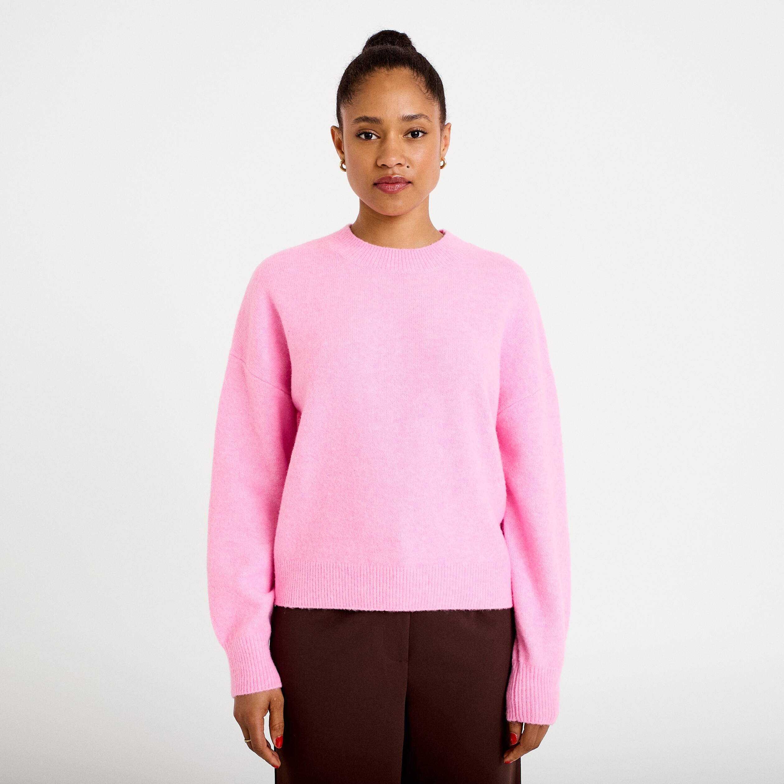 Pull col rond rose femme