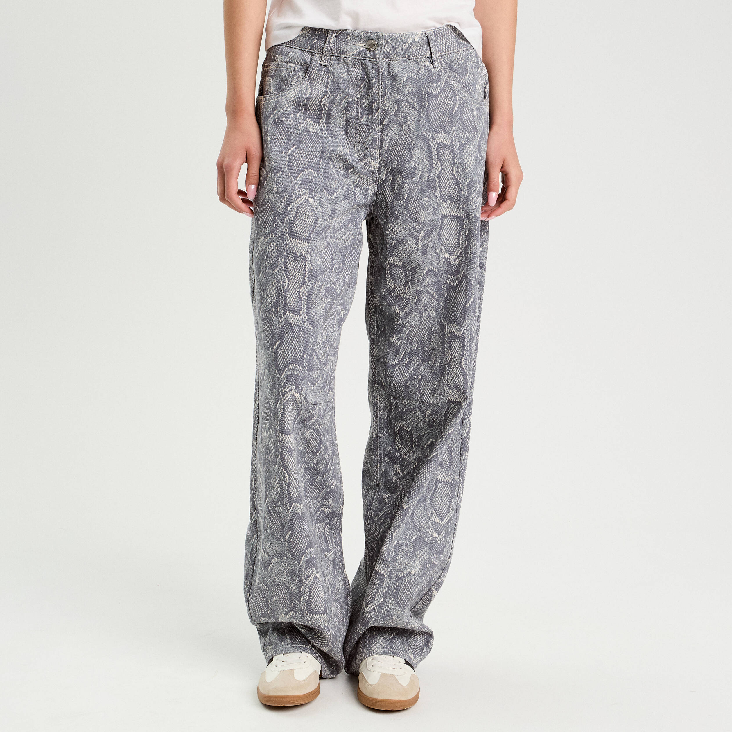 Pantalon ballon large bleu gris femme
