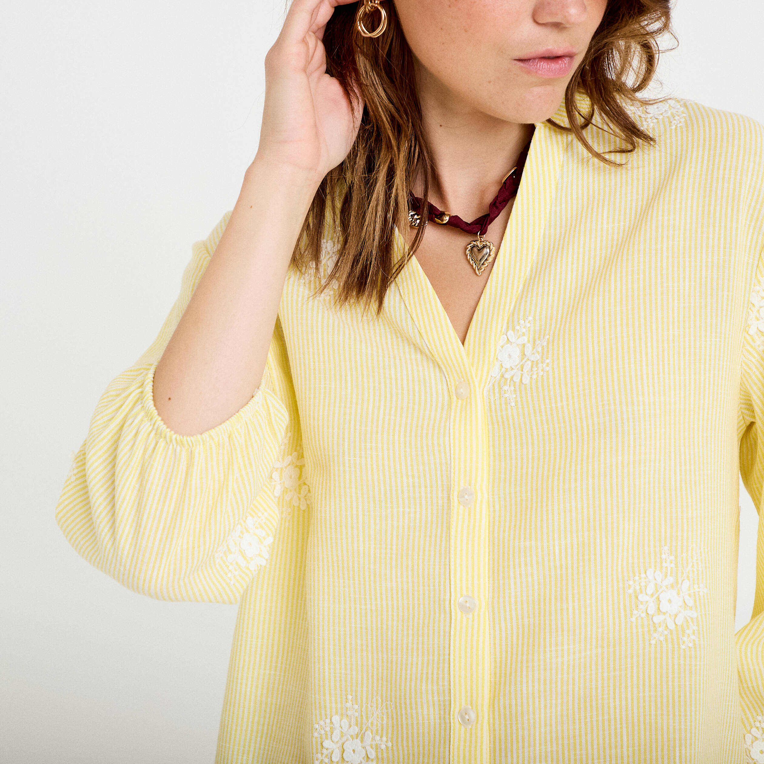 Blouse col tunisien jaune femme