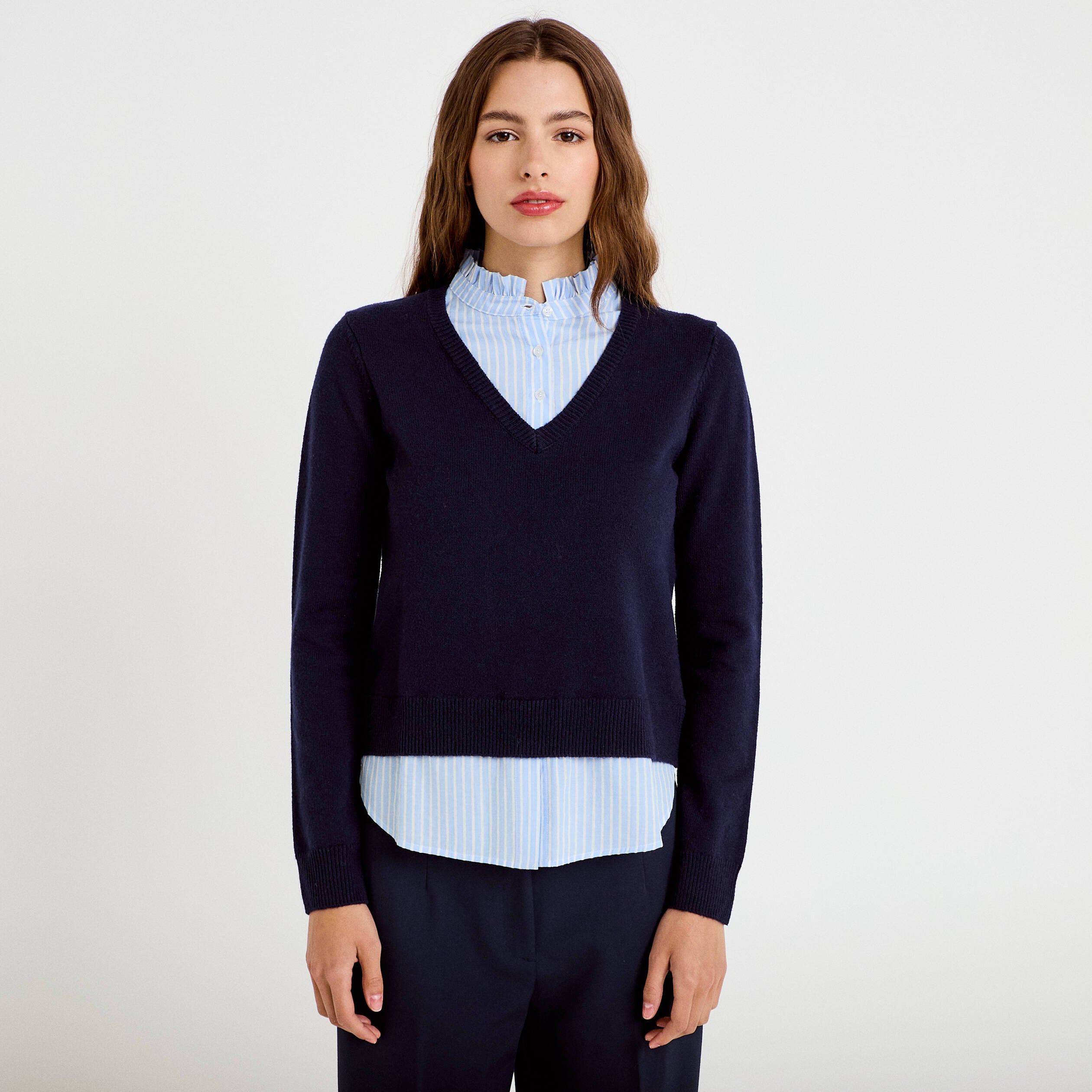 Pantalon large ventre plat bleu marine femme