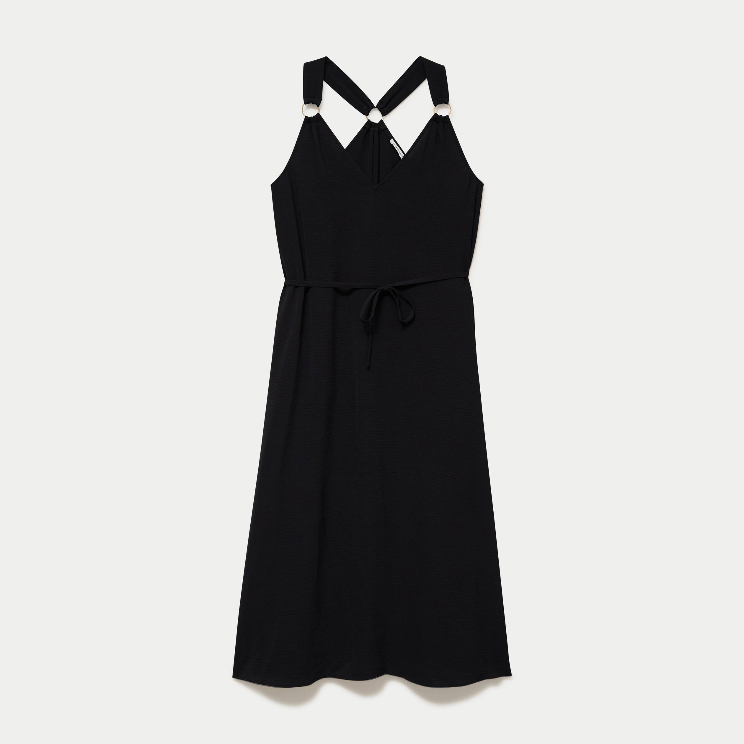 Robe longue droite col v bretelles fines noir femme