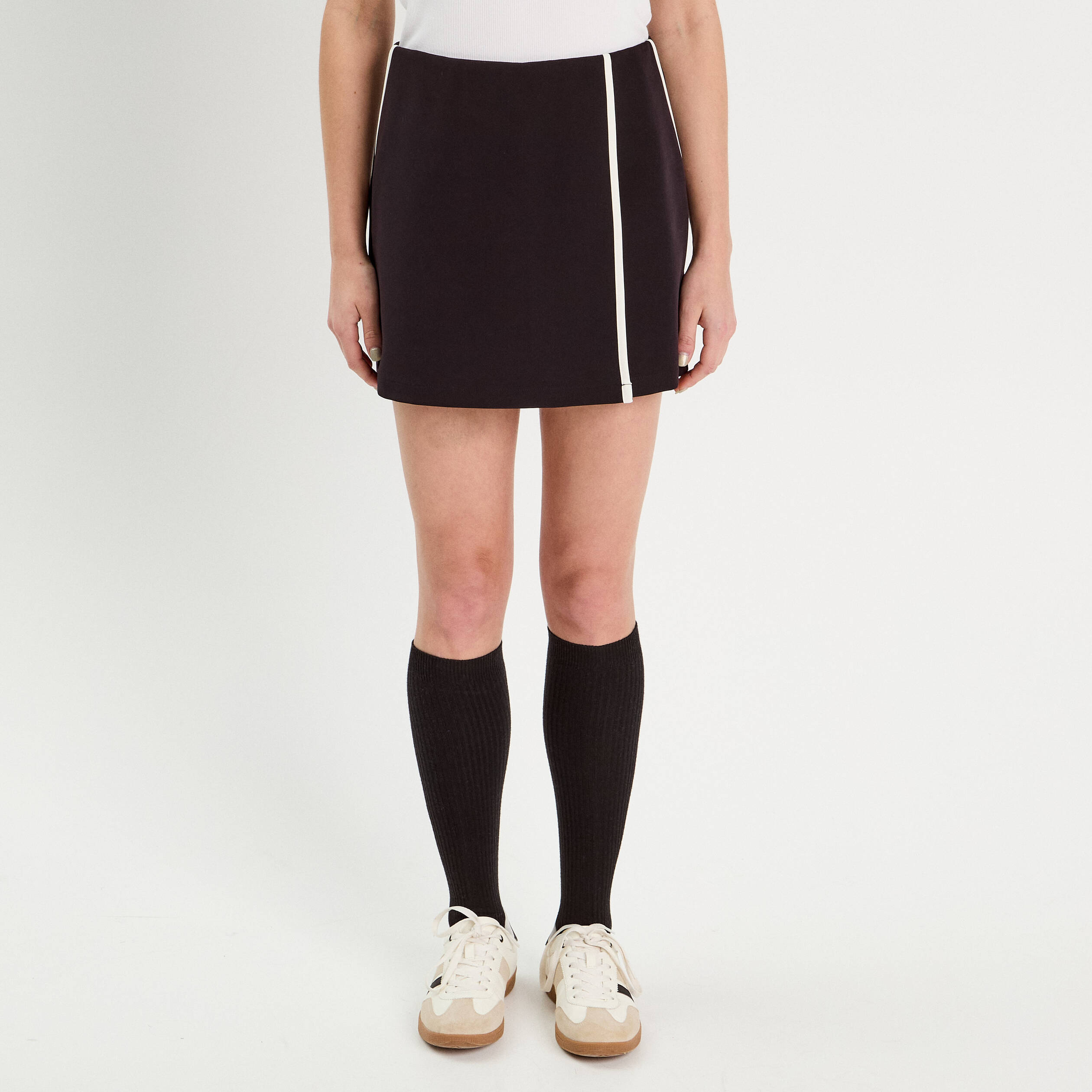 jupe short droite stretch noir femme Jupe-short droite stretch noir femme