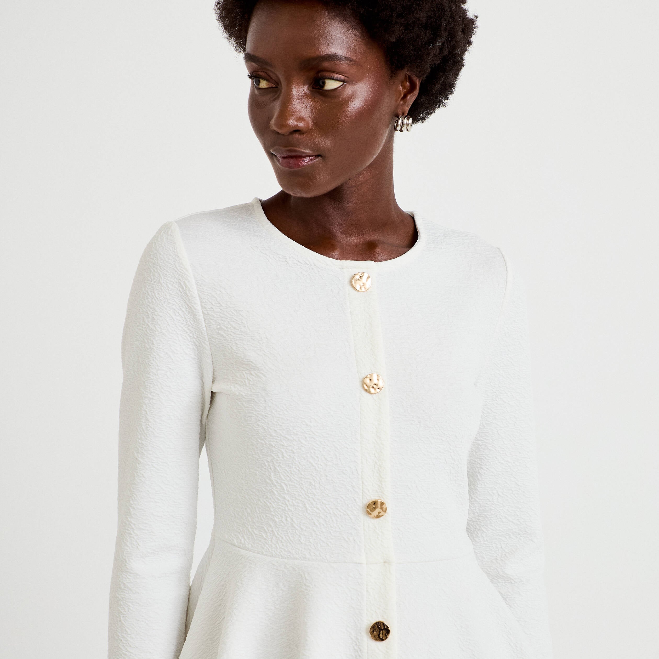 Top p&eacute;plum ajust&eacute; manches longues ecru femme